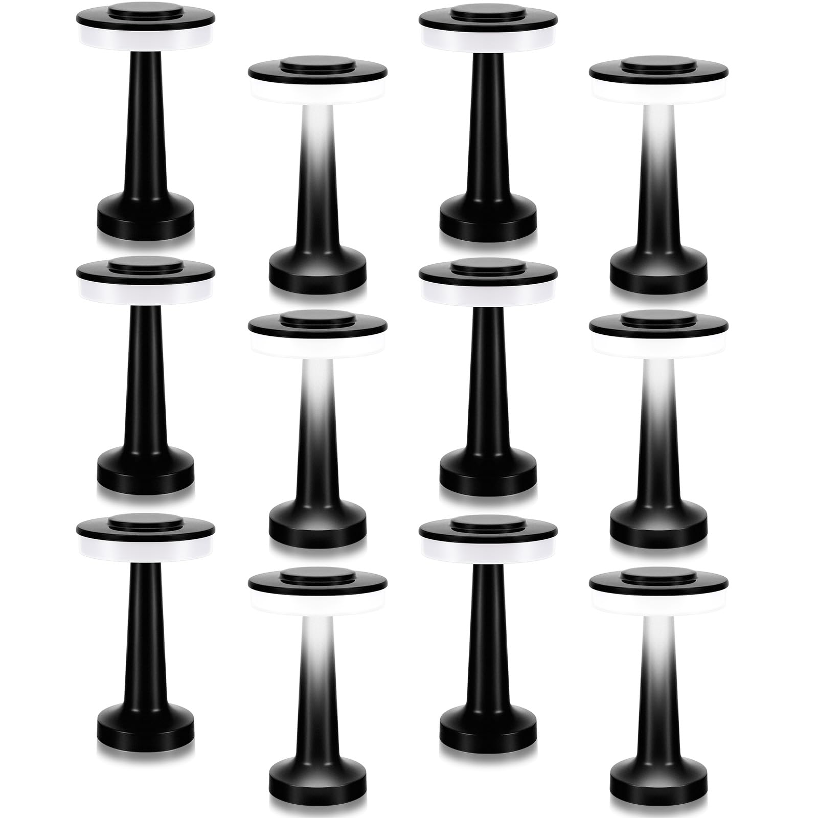 Vihose 12 Pcs Black Cordless Table Lamps Led Portable Table Lamp With Touch Sensor 3 Color Dimming Up To 15 Hours Rechargeable B