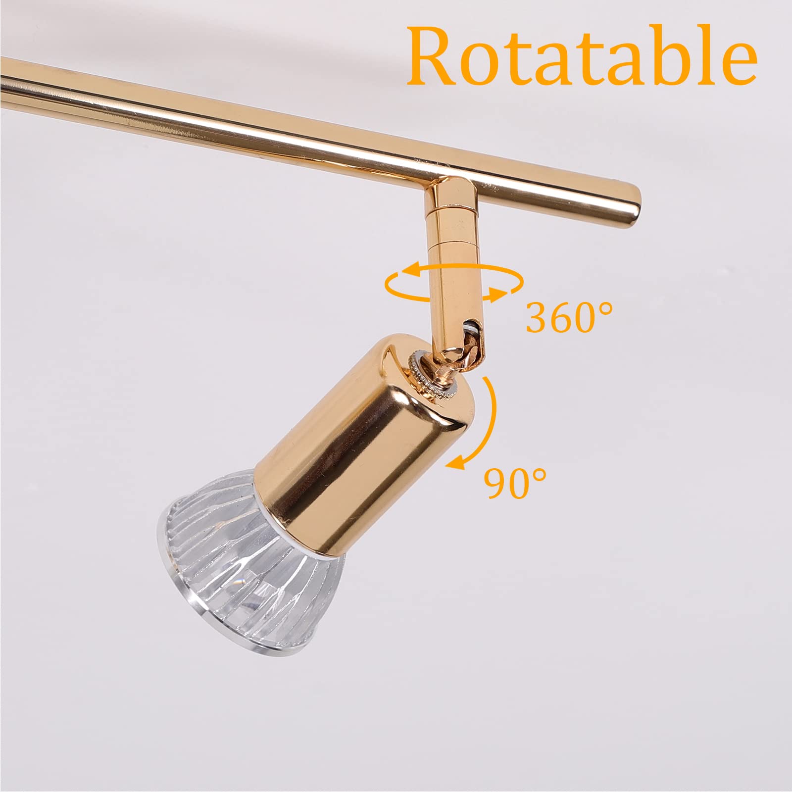 Qcyuui Modern 4-Light Track Lighting Kit, Flush Mount Wall/Ceiling Spot Lights Fixture, Led Track Light With Gold Flexibly Rotat