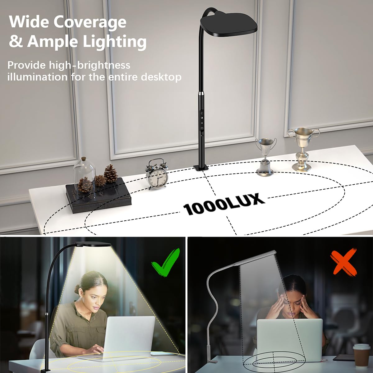 Hapfish Led Desk Lamp - Dimmable Clamp Light For Video Conferencing, Rotatable, Black