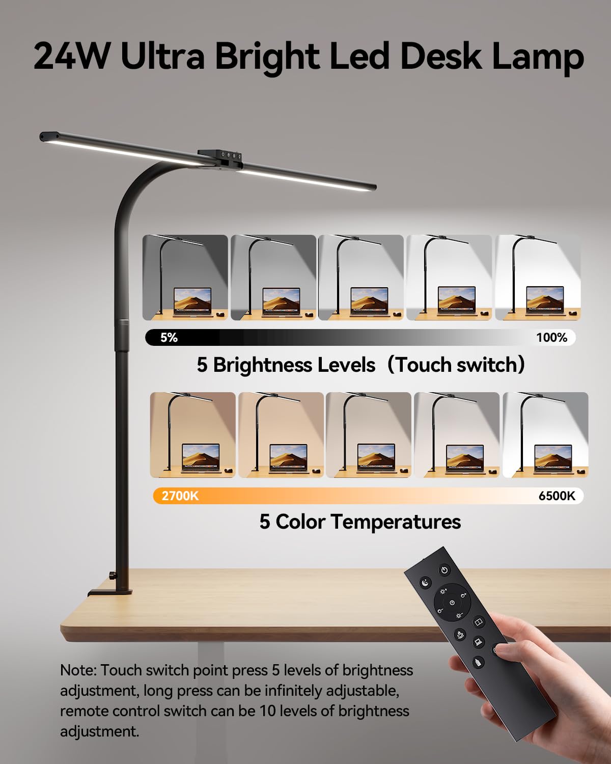 Ausdom Led Desk Lamp For Home Office With Usb Charing Port, Architect Desk Lamp With Clamp, 24W Ultra Bright Auto Dimming Desk L