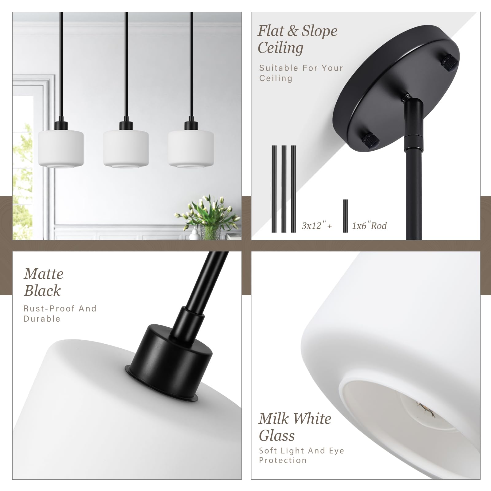Osimir 1-Light Black Milk Glass Pendant Light Fixture, Modern Hanging Lighting for Kitchen Island & Bathroom, Model OS-YQ8153