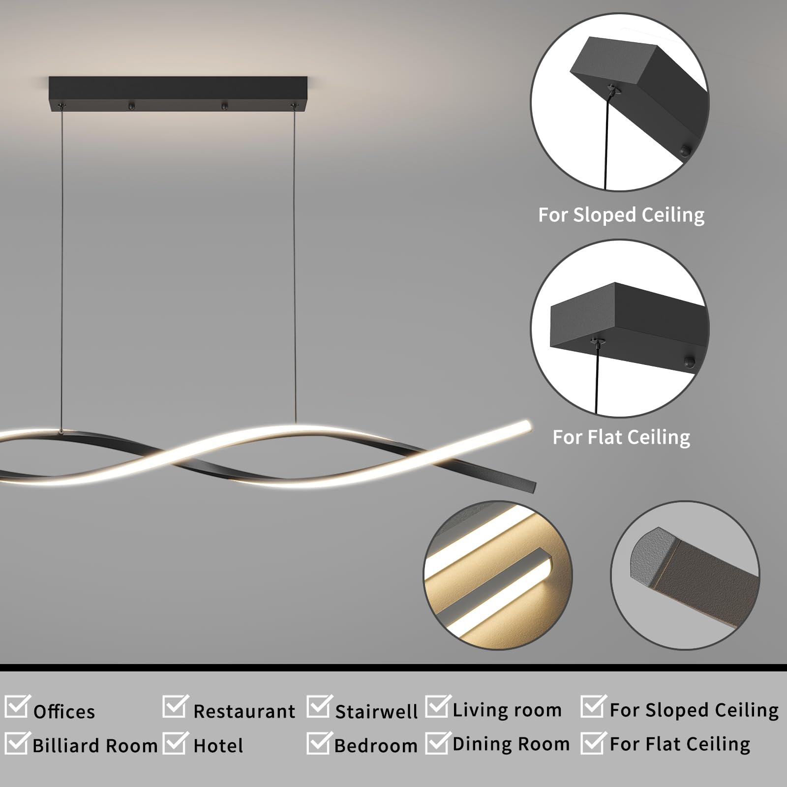 Modern Led Ceiling Pendant Light, 39In Modern Chandelier With Remote Control 3000K-6500K Adjustable Color Temperature, Aluminum Island Lighting Lamp For Dining Room, Living Room, Island