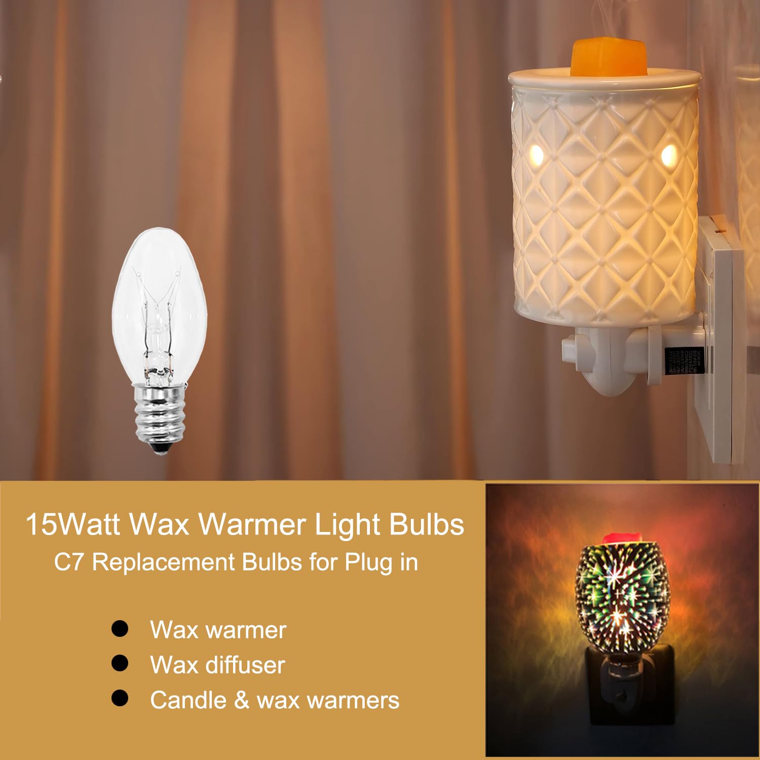 PaeorRorL Wax Warmer Bulbs, 15 Watt C7 E12 Base, 15 Pack for Scentsy Candle Warmers, 120 Volt