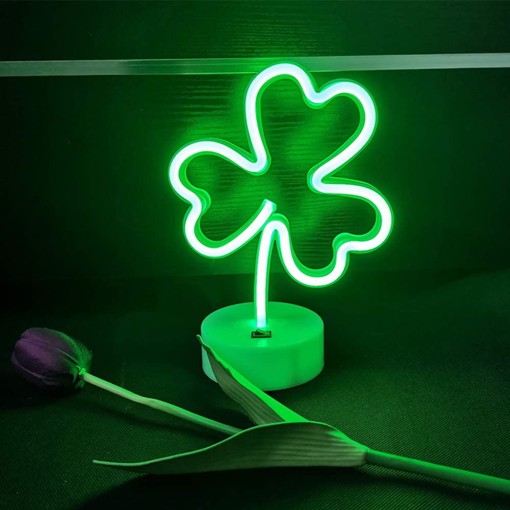 ENUOLI LED Neon Sign - Shamrock Shape, USB/Battery Powered, Plastic, Model lNH.Z033, Green Decorative Light for Room/Party/Wedding