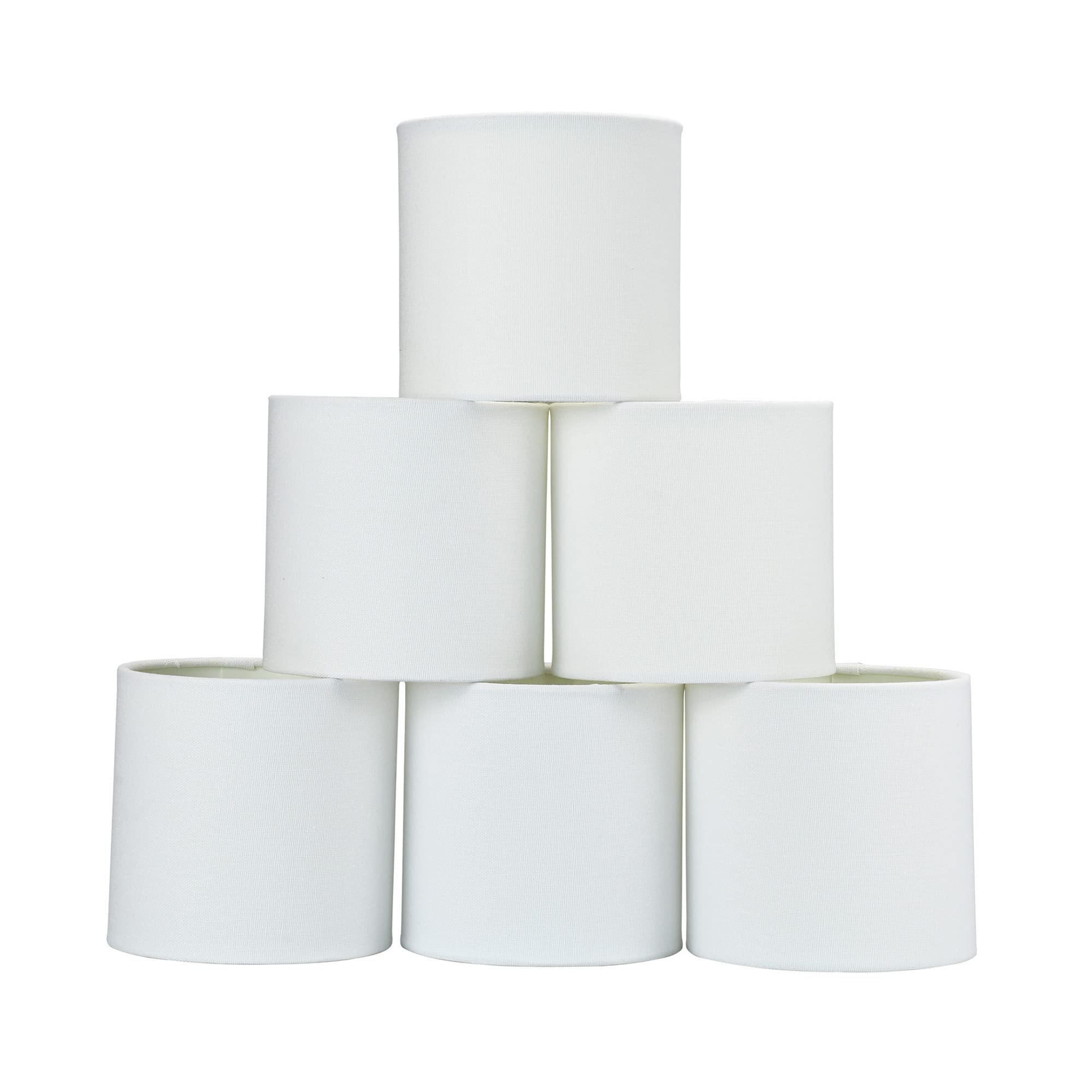 Lampwell Clip-on Chandelier Lamp Shades, Set of 6, Small Drum, 5.2inx5.2inx5.2in, Handmade Fabric, White, Model 21925