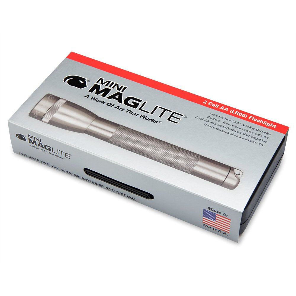 Maglite Mini Incandescent 2-Cell Aa Flashlight In Presentation Box, Gray