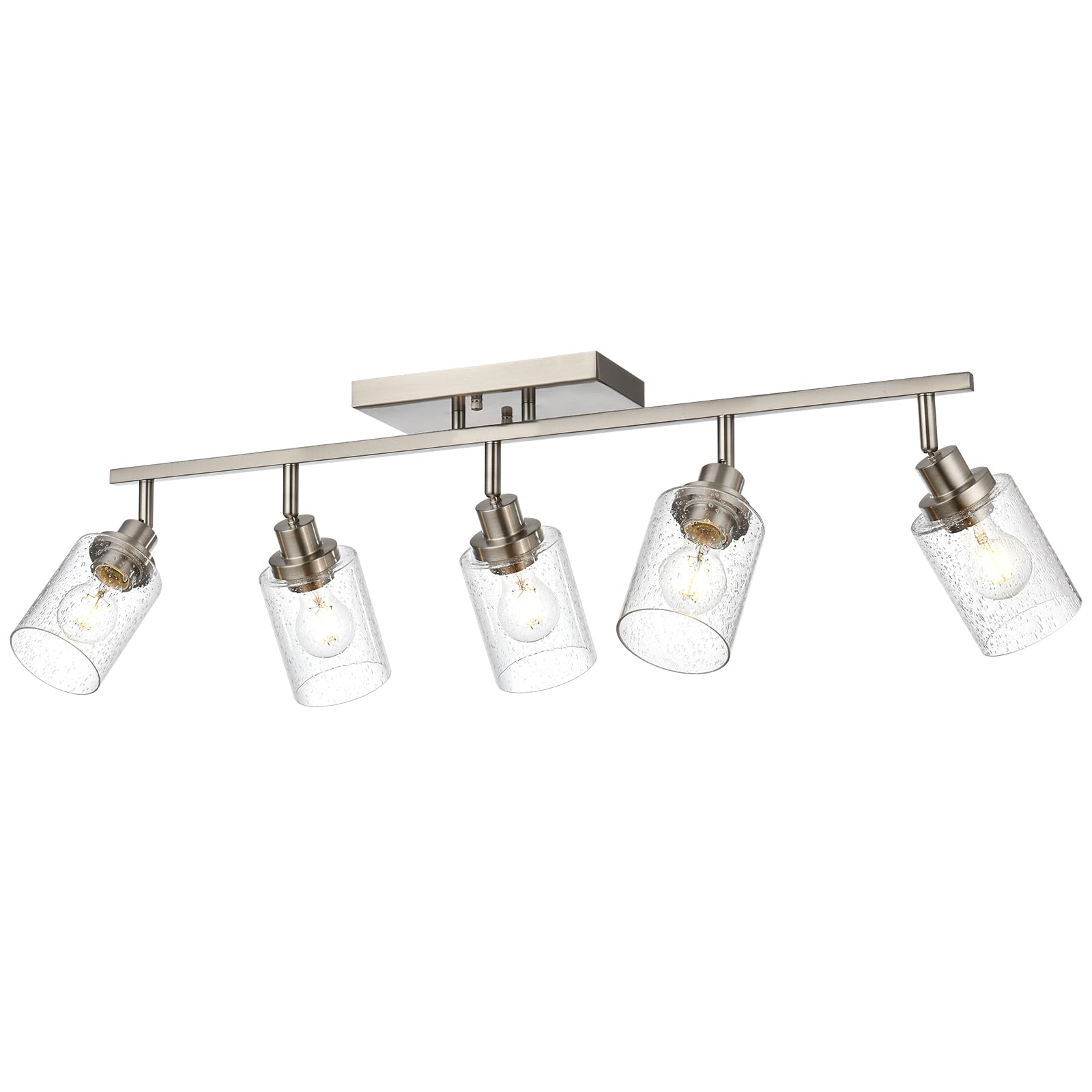 WINSHEN 5-Light Track Lighting Kit, Bathroom Vanity Light Ceiling Spotlight in Brushed Nickel for Kitchen Shop, Seeded Glass Sha