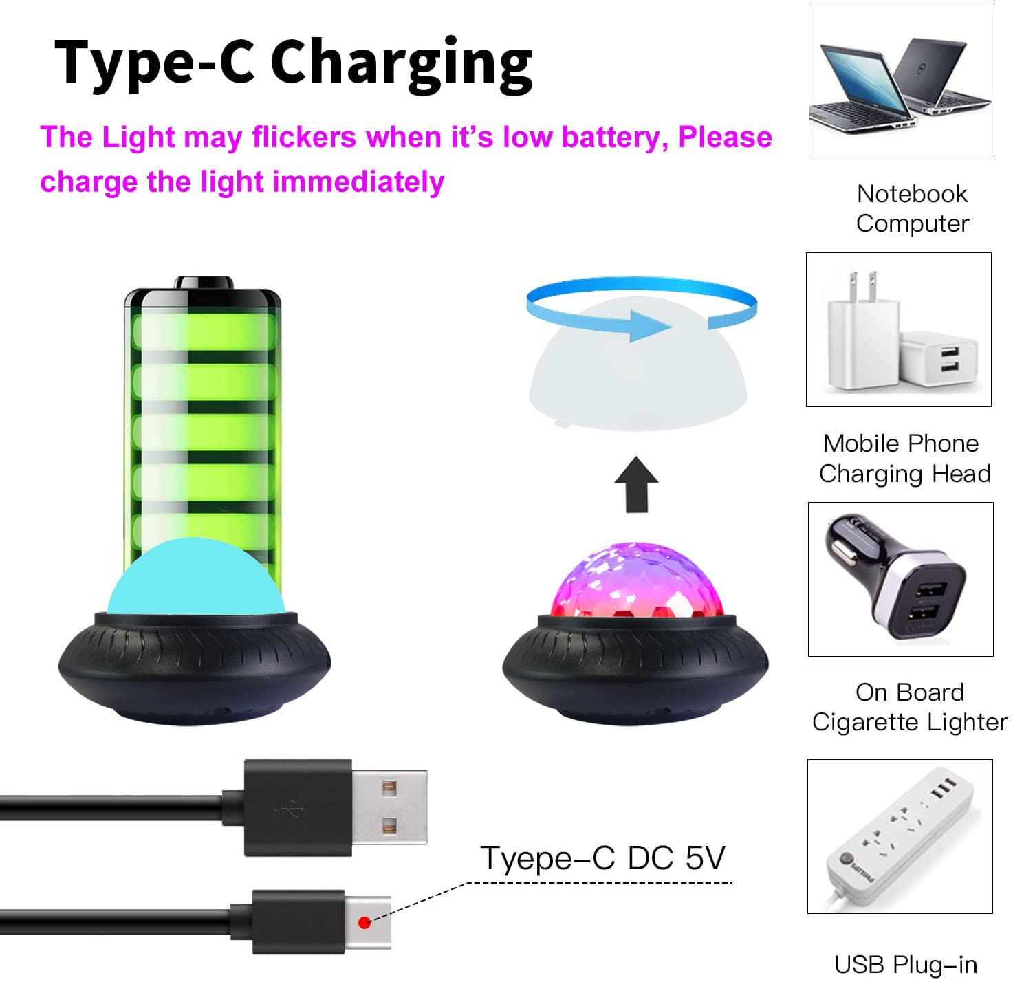 KisMee Disco Party Light - 2 in 1 Sound Activated Multicolor Disco Ball, Rechargeable, Black, 4 Pack, Model DQ-G3