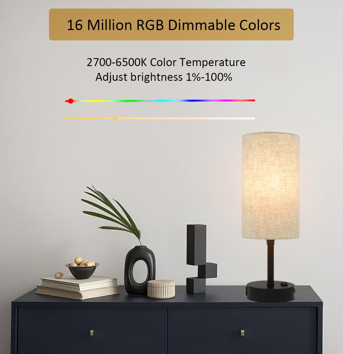 Eytueo Smart Table Lamp with HomeKit, Alexa & Google Assistant, USB Charging Ports, Beige, Model M-1