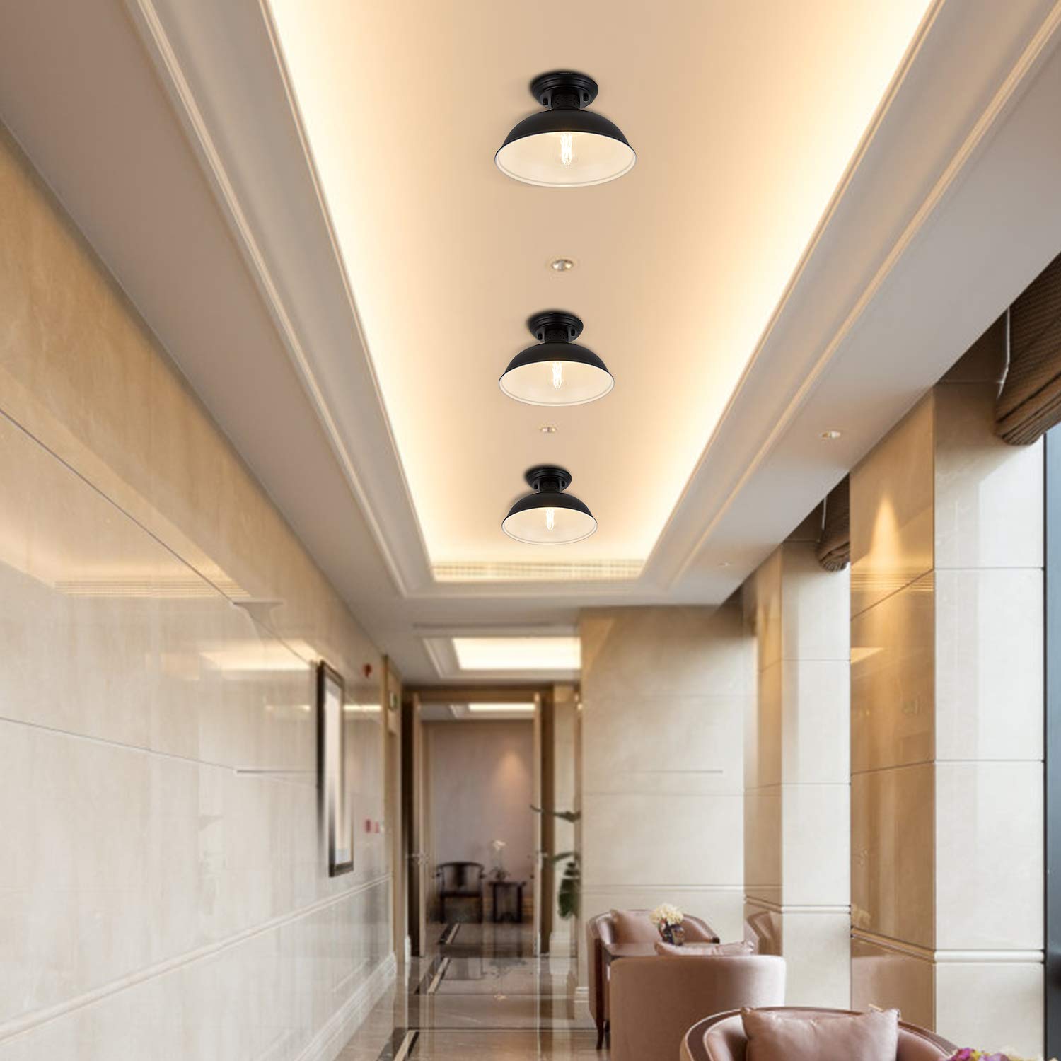 MgLoyht Industrial Semi Flush Mount Ceiling Light, Metal, Matte Black, 13in, Model 20198, for Kitchen, Dining Room, Foyer, Porch