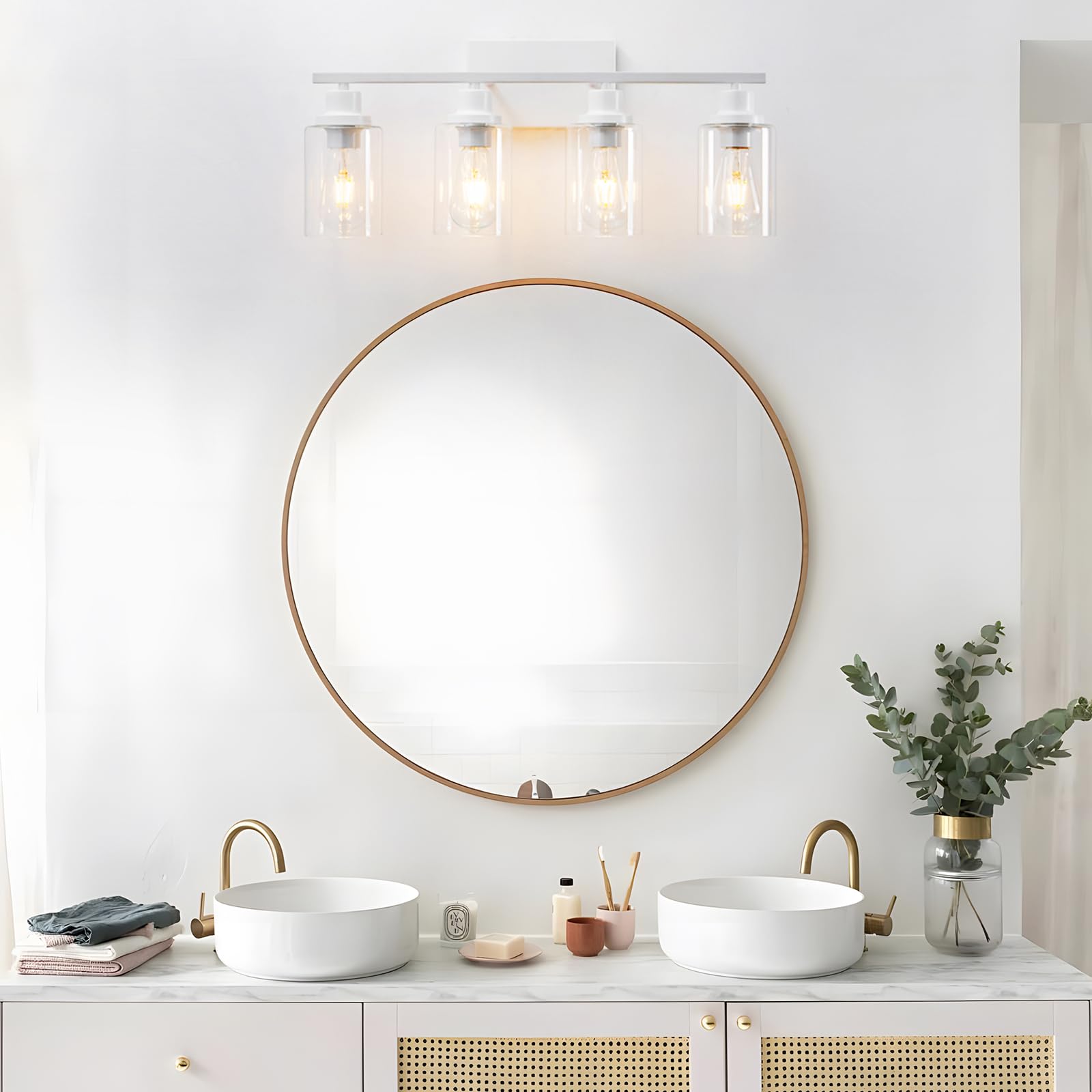 HCCZ 4 Light Bathroom Vanity Light Fixture, White Metal, Modern Design, Model 800-100-1082