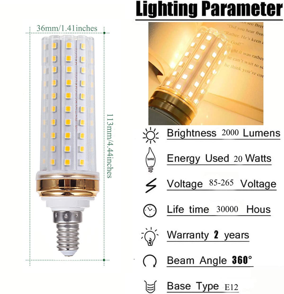 Edearkar E12 LED Light Bulbs 20W, 1800lm, Warm White, Decorative Candle Base, Pack of 4
