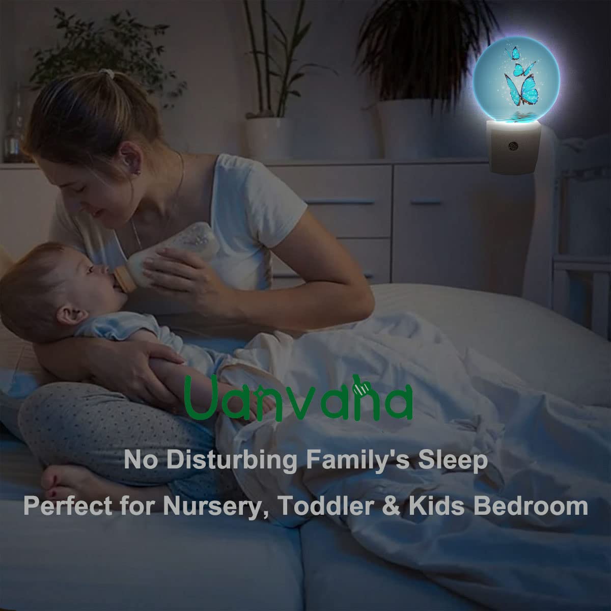 Uanvaha Butterflies Over Lake Nightlight Blue Magical Butterfly Morphy Wings Shine Stars Plug-In Night Light Led Auto On/Off For