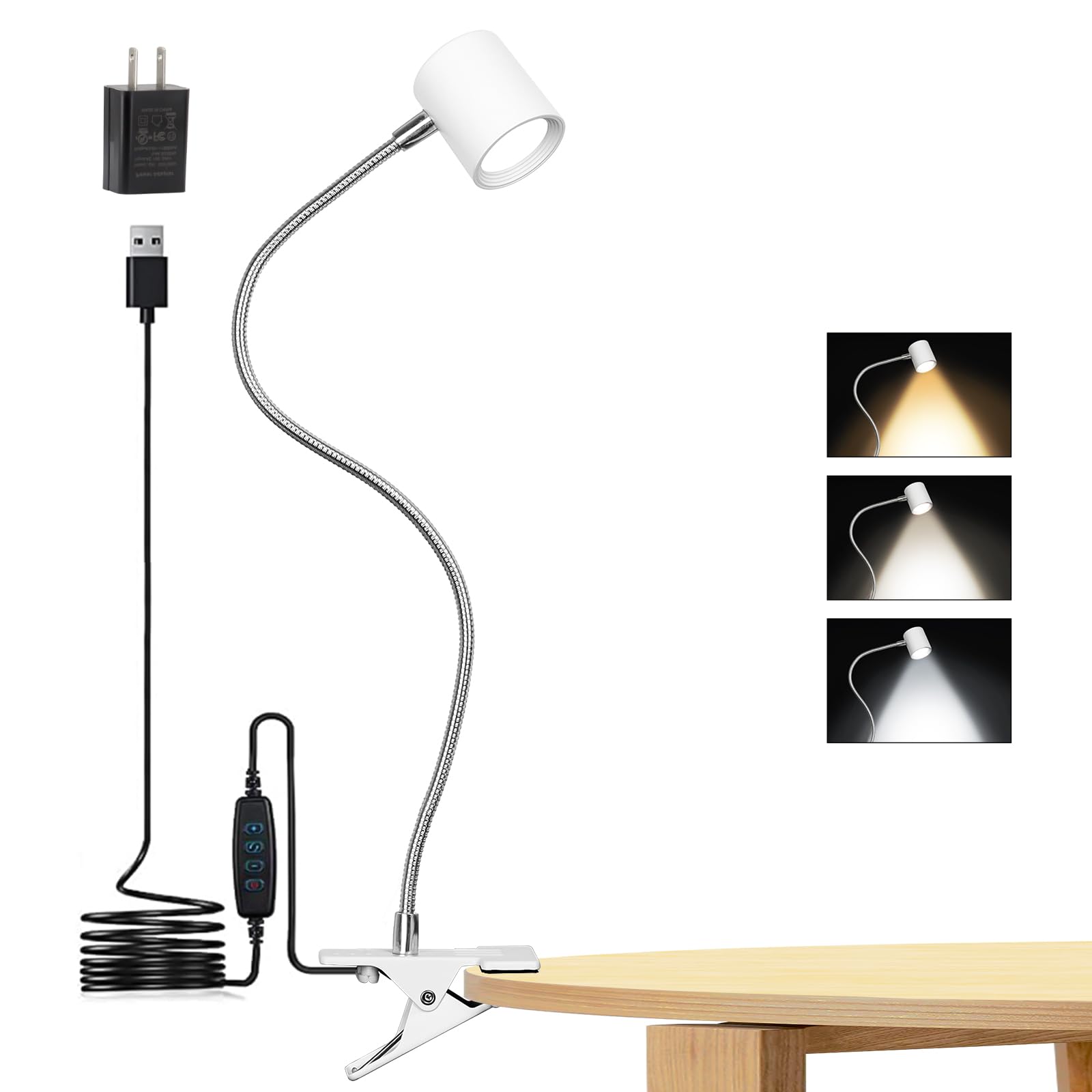 Reading Light, 3 Modes & 10 Brightness Clip on Light, Desk Lamp, Eye Caring Reading Lights for Books in Bed, 360?Gooseneck Clamp