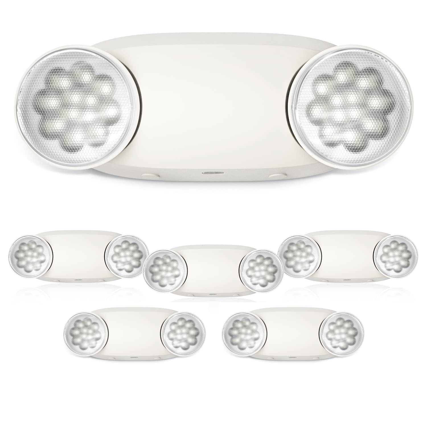FREELICHT 6 Pack Emergency Lights for Business, Hard Wired, LED Emergency Lights with Battery Backup, 2 Heads Adjustable Commerc
