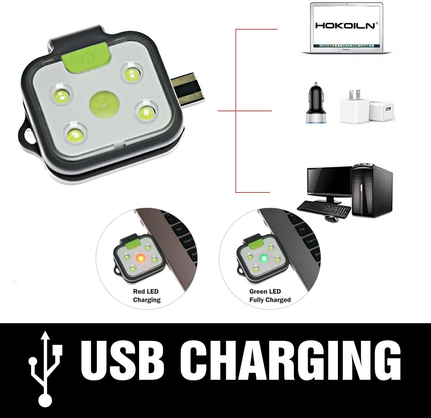 HOKOILN Outdoor Night Running Lights, 2Pack LED Running Lights for Runners with Rechargeable Battery for Camping, Hiking, Joggin