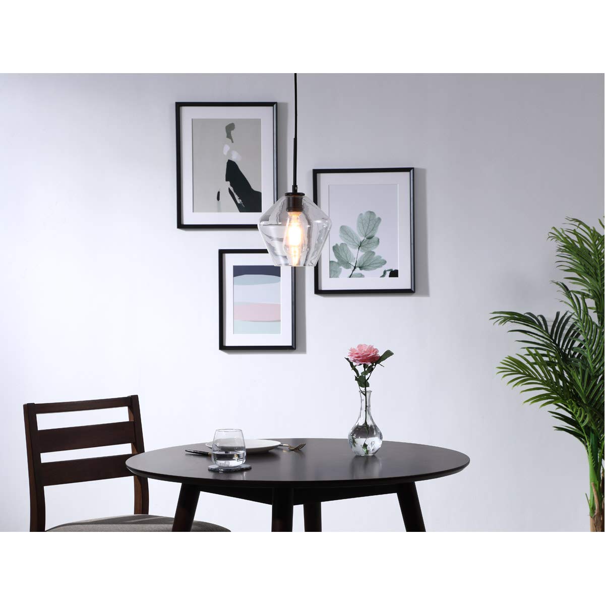 Living District Gene 1-Light Mid-Century Metal Pendant in Black and Clear Glass