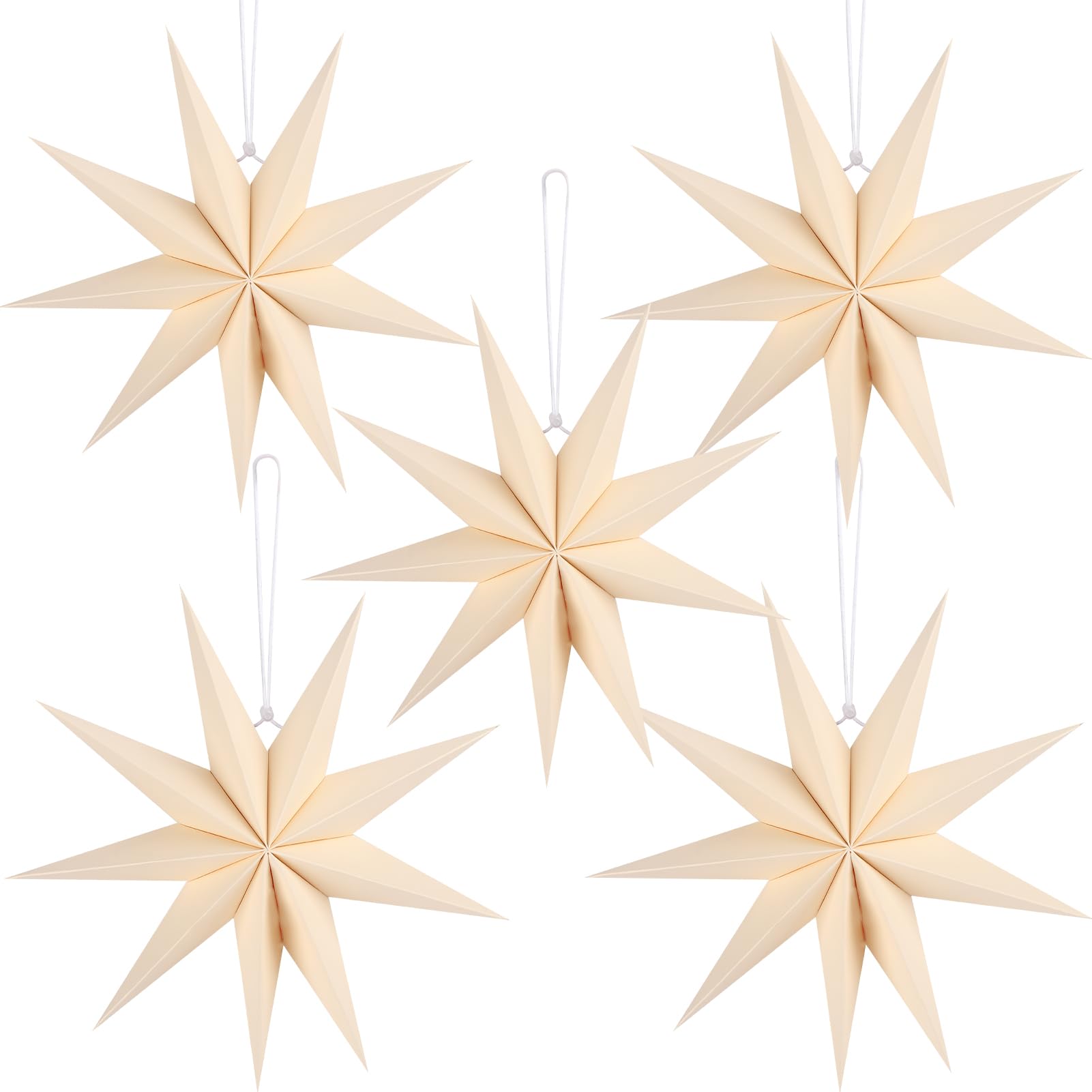 BestoFun 12 Inches 5 PCS Beverage Red Paper Star Lanterns Christmas Party Decorations Hanging Stars Christmas Party Decorations Wedding Birthday Christmas Home Party Decorations(9 Pointed)