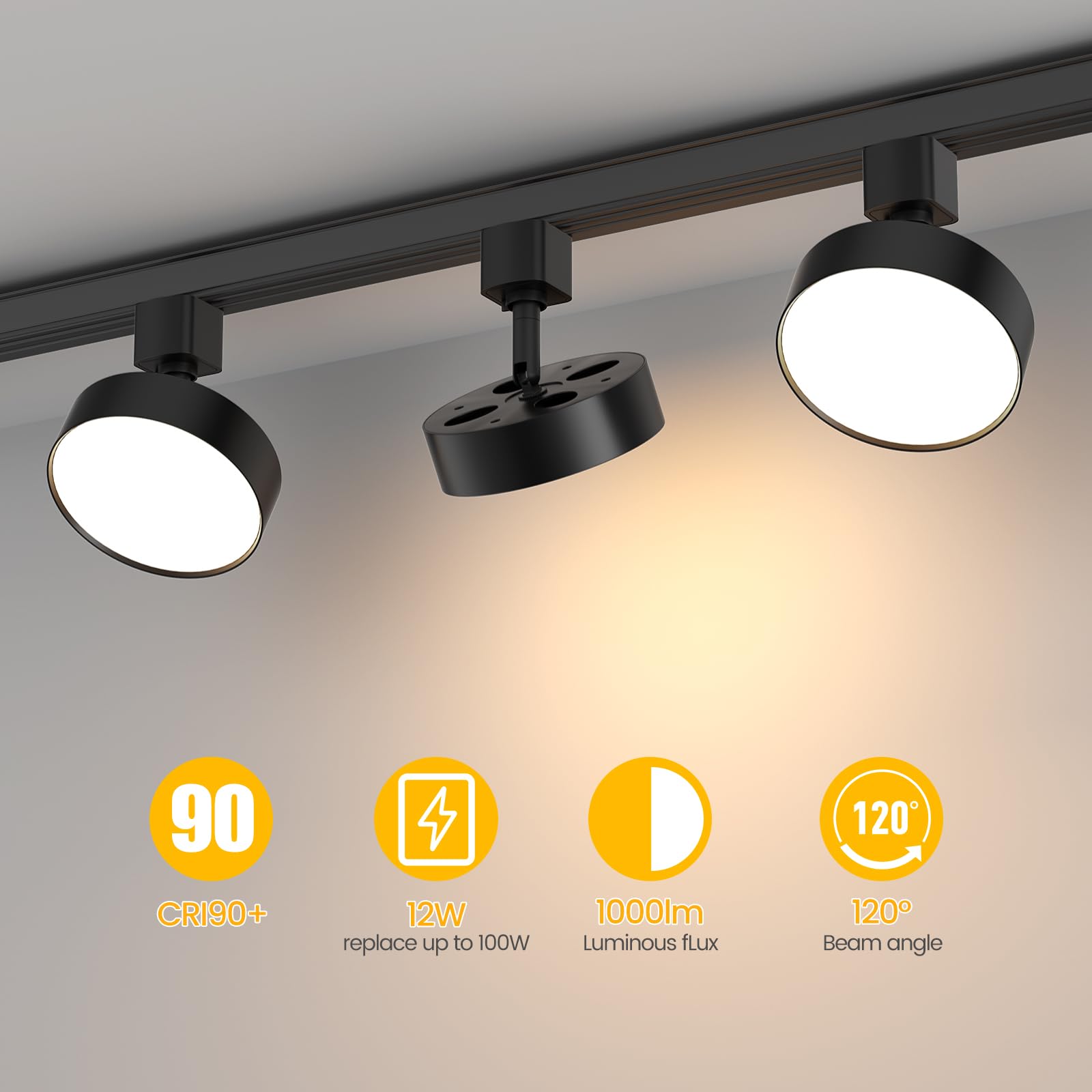 TuyuBEE H Type Dimmable LED Track Light Heads, 12W 1000lm, 3000K, Black, 3 Pack, Aluminum