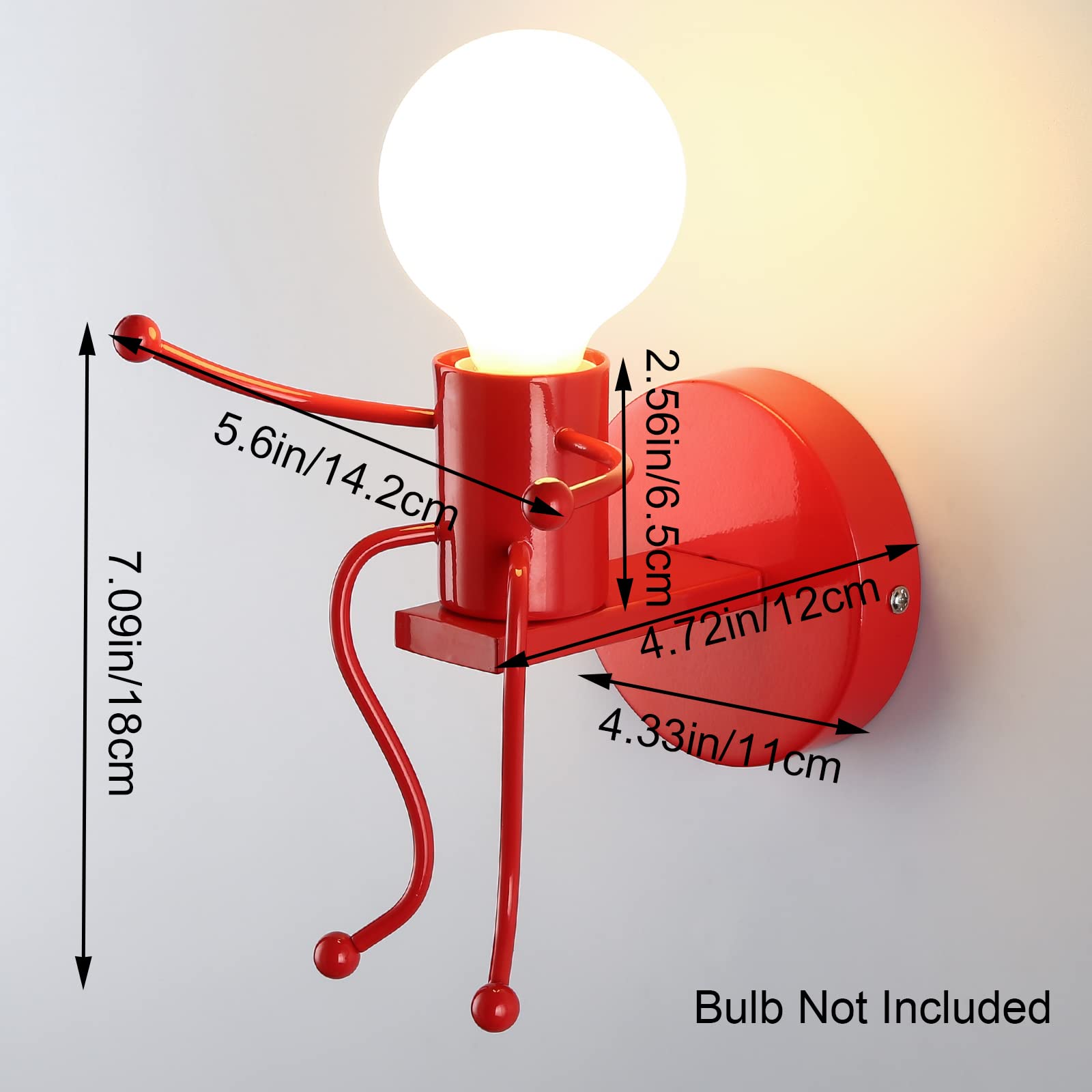 Southpo Mini Wall Light Fixture Baking discomfort-reducingt Creative Little People Wall Lamps Bedroom Decoration Metal Bedside Lamp Modern Children Cartoon Doll Wall Sconces Gift Led Lighting Indoor E26 Base (Red)