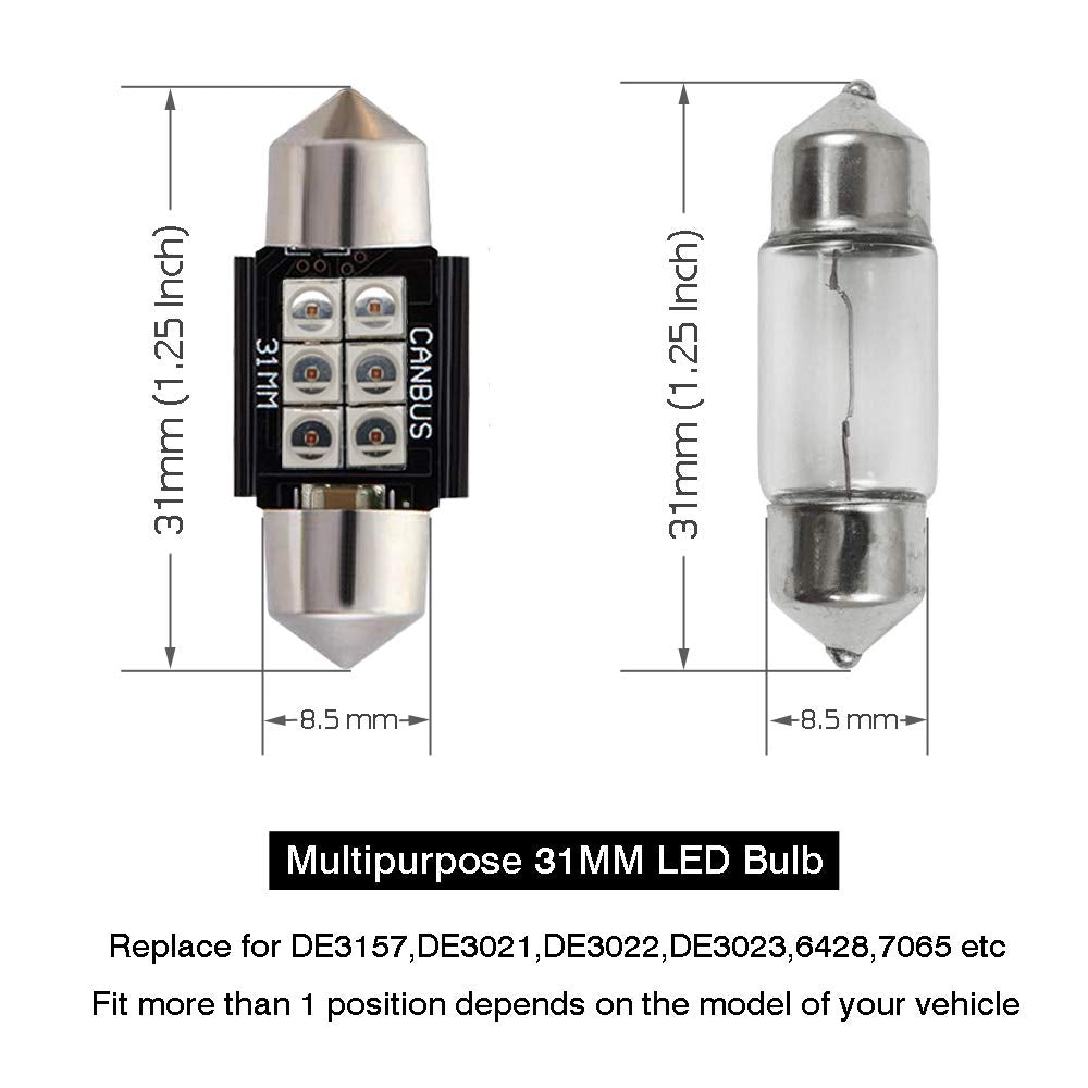 iBrightstar DE3175 Festoon LED Bulbs, 31mm, Red, 9-30V, Error Free for Dome and License Plate Lights