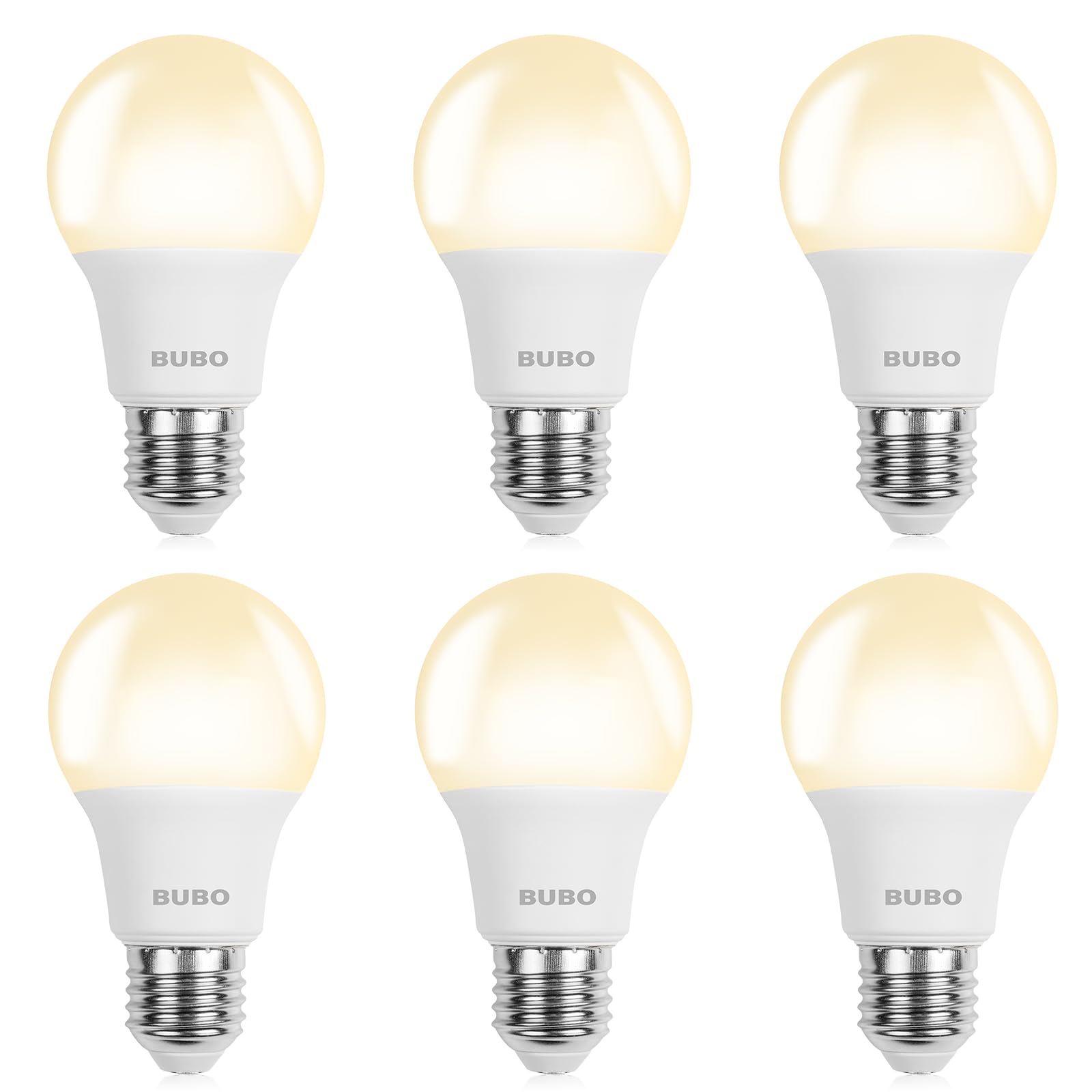BUBO A19 LED Light Bulbs, 60W Equivalent, 800 Lumens, Warm White 3000K, E26 Base, Non-Dimmable, 6 Pack