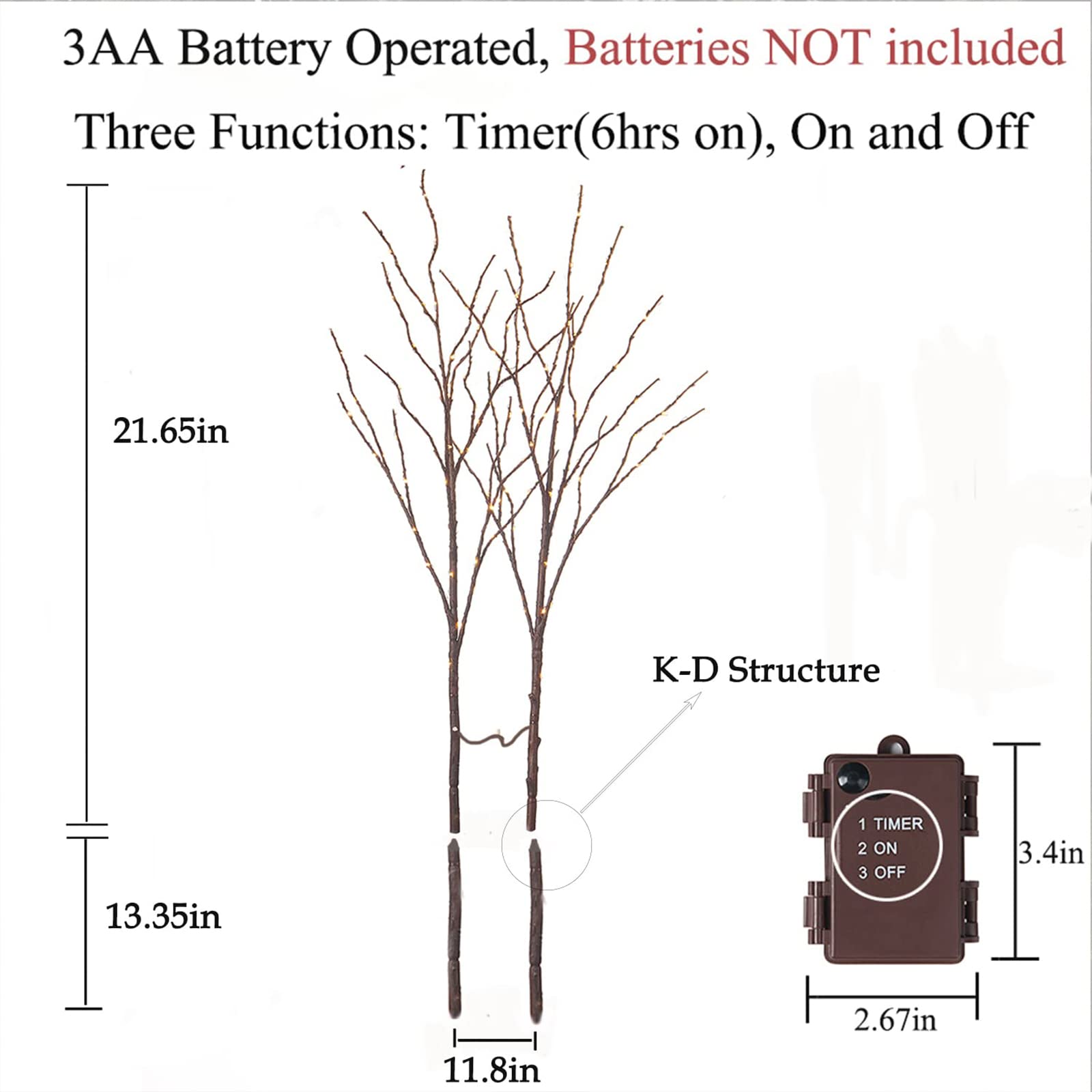 Birchlitland Lighted Brown Branches 32IN 100 LED with Timer Battery Operated, Artificial Tree Branch with Warm,Willow Branch Lig