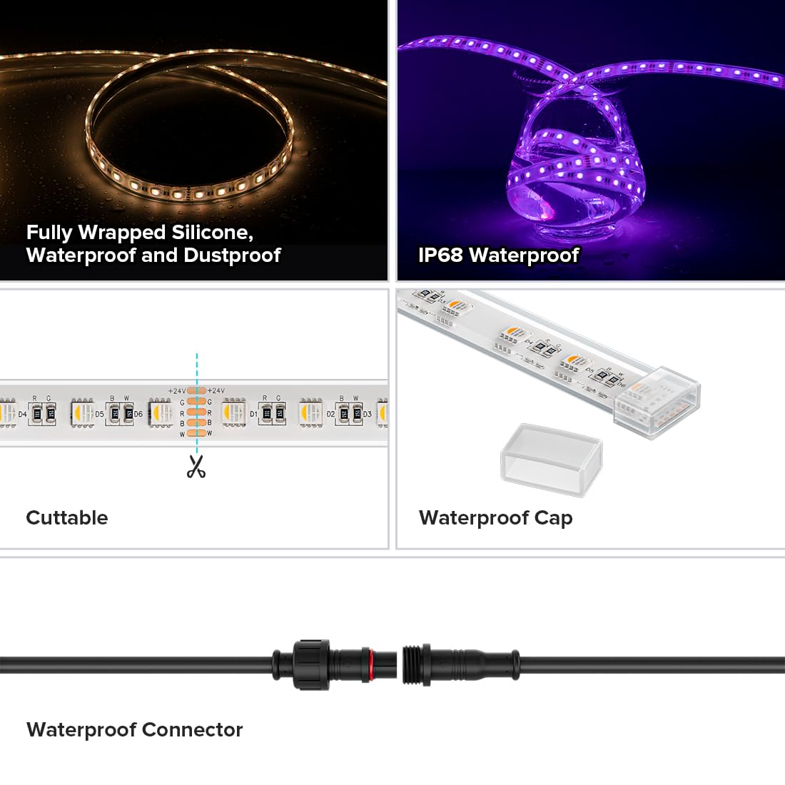 Btf-Lighting Ip68 Waterproof Outdoor Rgbw Led Strip 5050Smd Rgb+Warm White(3000K-3500K)4 Color In 1 Dc24V 16.4Ft 5M 60Led/M Mult