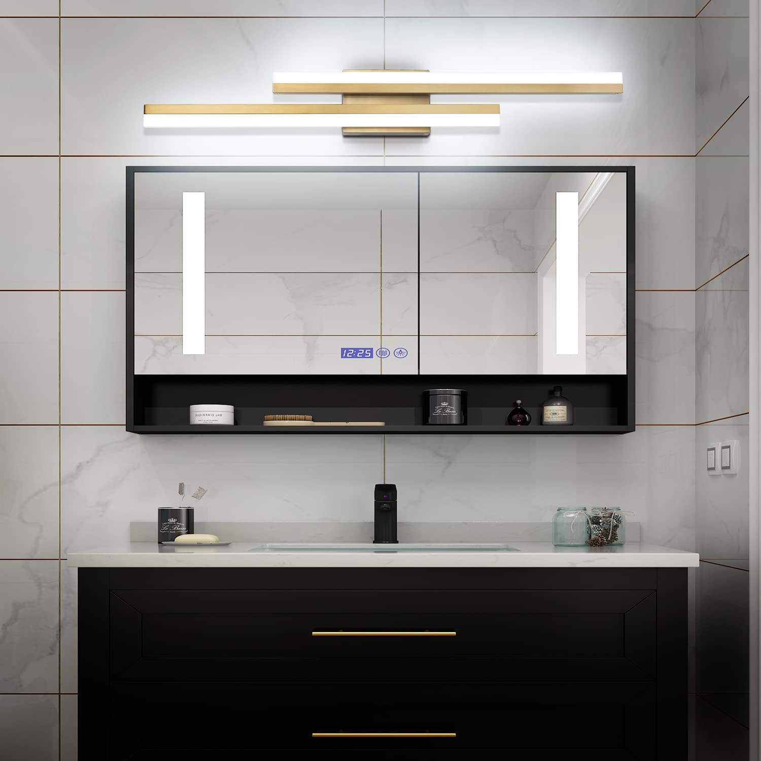 Presde 32In Dimmable Modern Led Bathroom Vanity Light Fixtures Over Mirror Brushed Gold Vanity Lighting(Cold White 6000K)