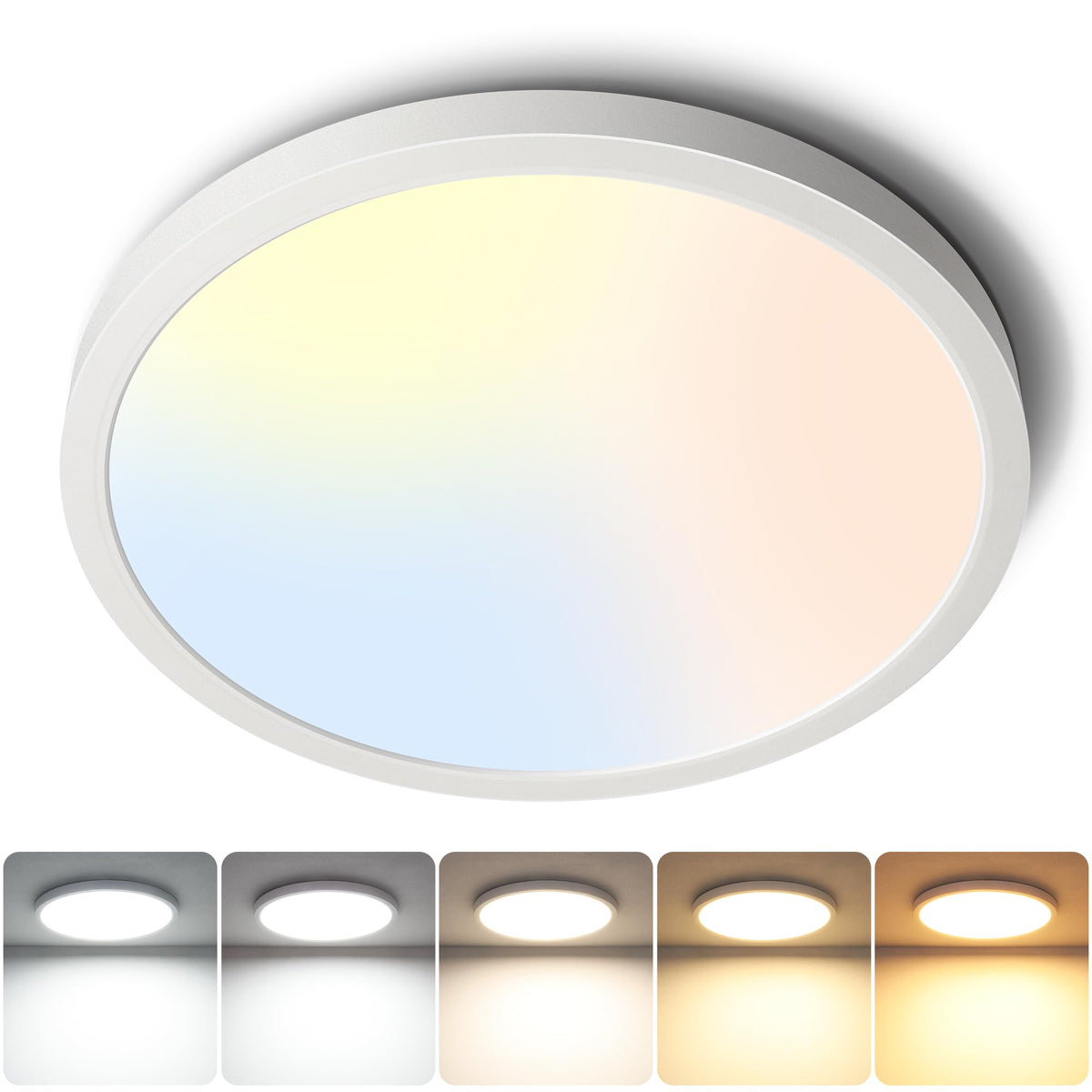 Sunrider Led Flush Mount Ceiling Lights, 12Inch 20W 2000Lm Round Bedroom Kitchen Light Fixture Dimmable 5Cct Selectable 2700K/3000K/4000K/5000K/6000K