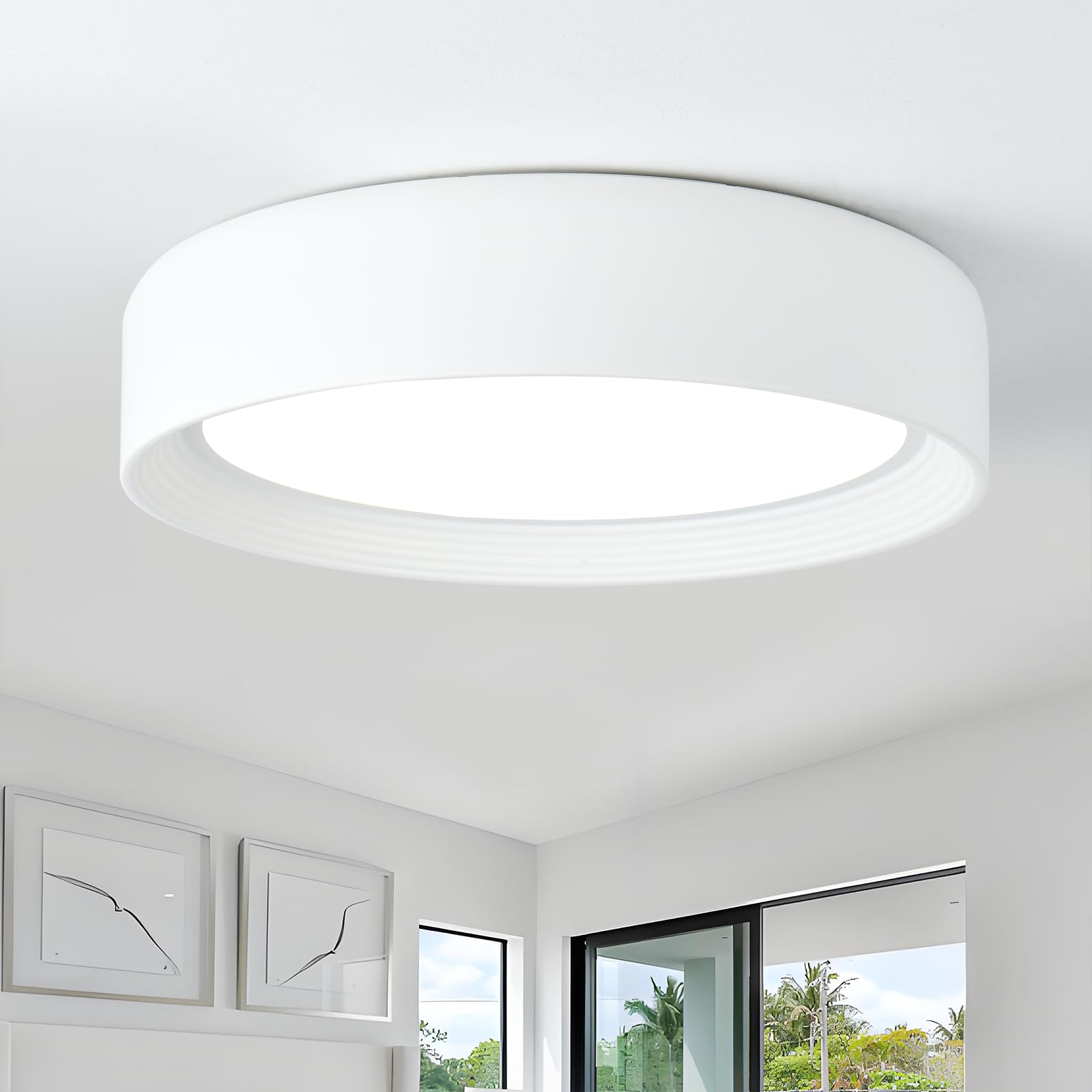 Badiegh Dimmable Flush Mount Ceiling Light, 15.75 Inch, White Led, Modern Round Ceiling Lamp For Bedroom, Living Room