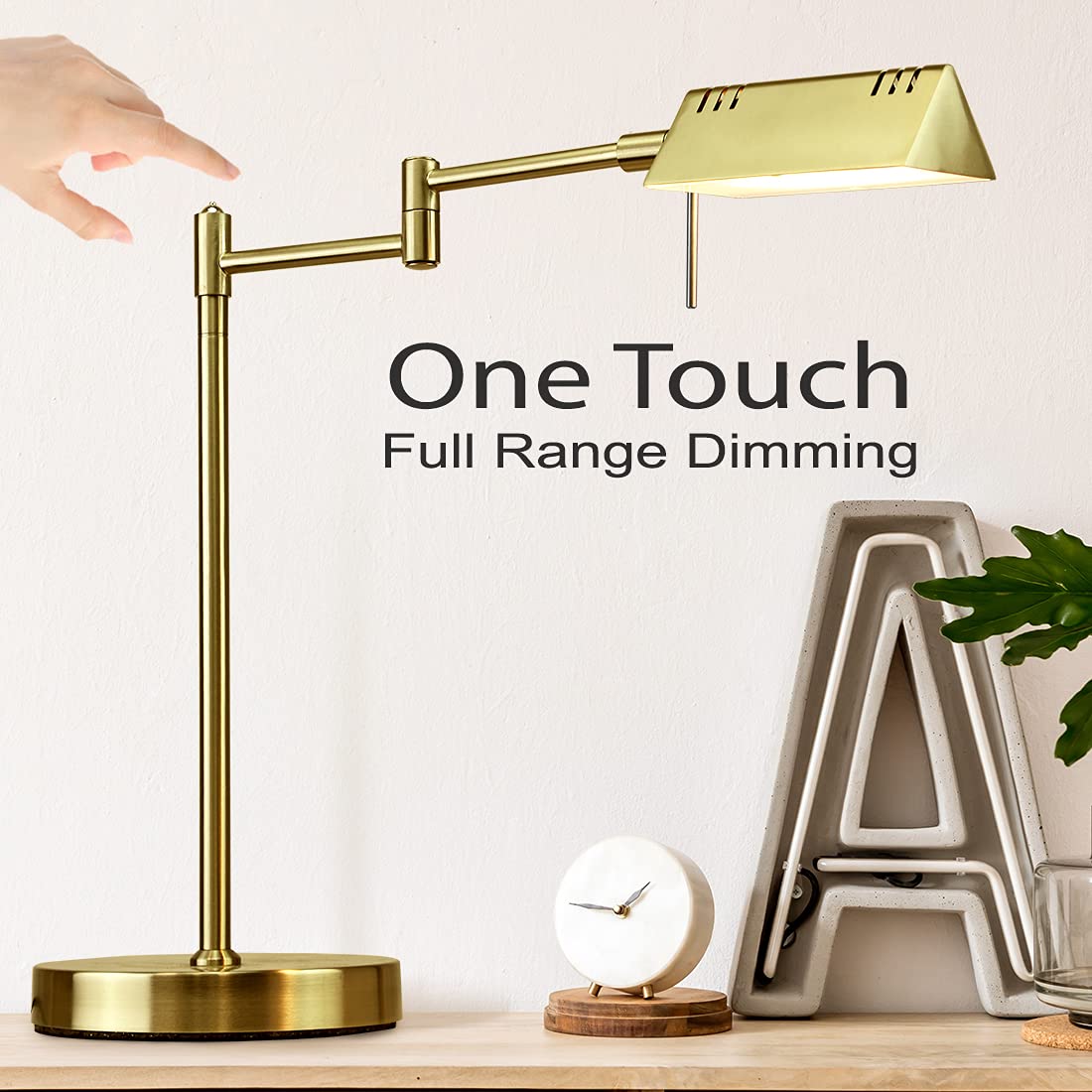 O'Bright LED Pharmacy Table Lamp, 12W Dimming, Antique Brass, Model OB-DL05D-GD, 360° Swing Arms, Ideal for Desk & Reading