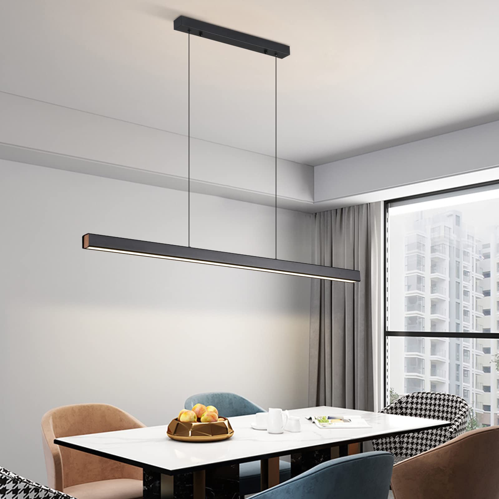 47'' Led Linear Pendant Light Fixtures, 25W Dimmable Pool Table Light With Remote, Modern Island Lights For Kitchen Dining Room