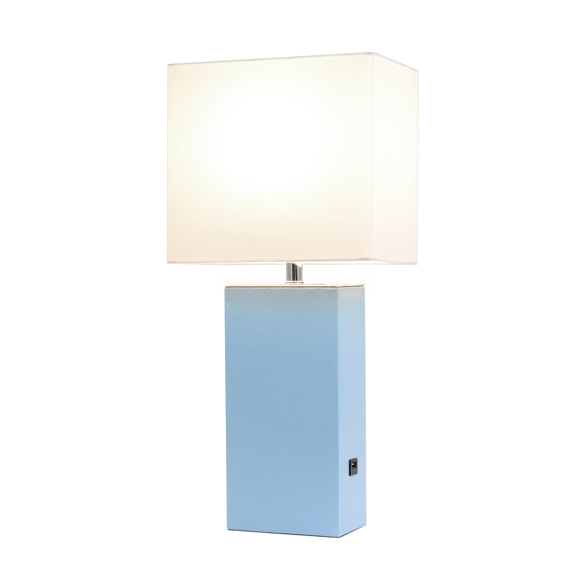 Elegant Designs Lt1053-Pwk Modern Leather Usb And White Fabric Shade Table Lamp, Periwinkle (Pack Of 1)