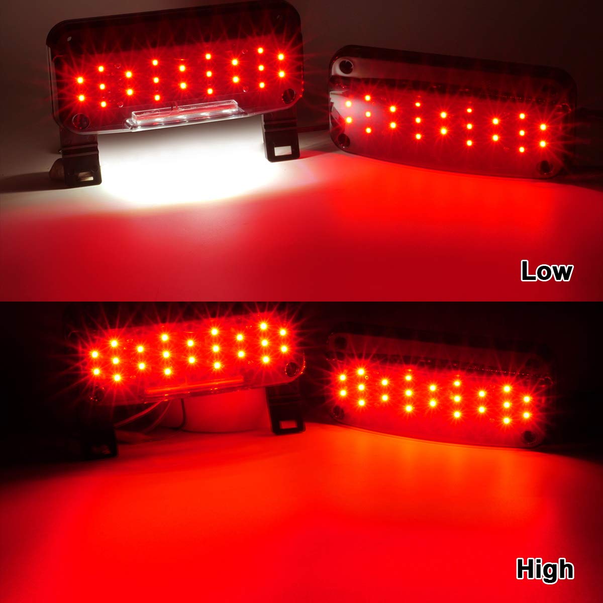Partsam Red LED Low Profile RV Tail Lights - Smoke Lens, Standard Size, Plastic, Surface Mount - Pair for Trailers and Campers
