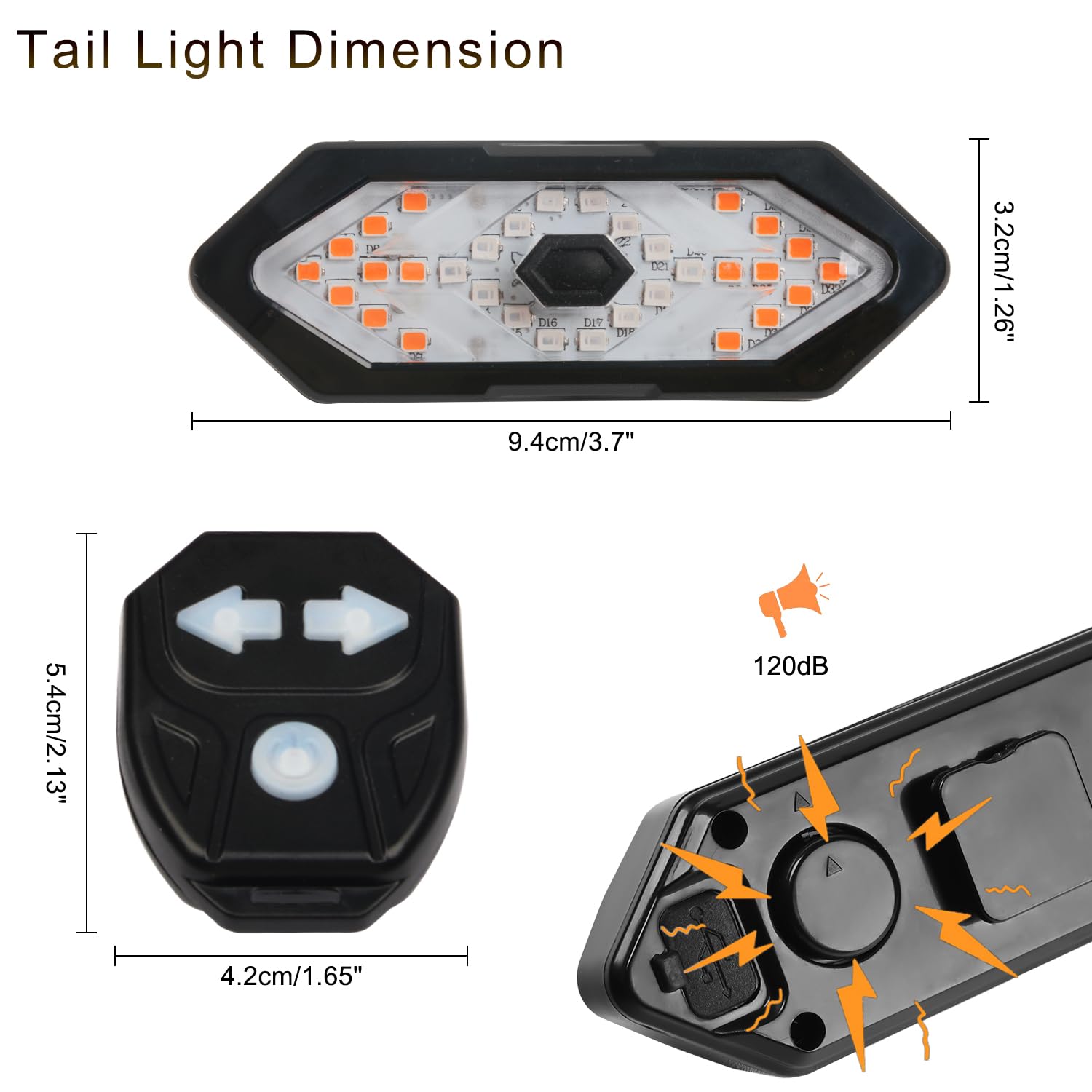 JHMUERN Upgraded Bike Tail Light with Turn Signal Bicycle Rear Light with Remote Control and Horn for Night Riding (Rechargeable