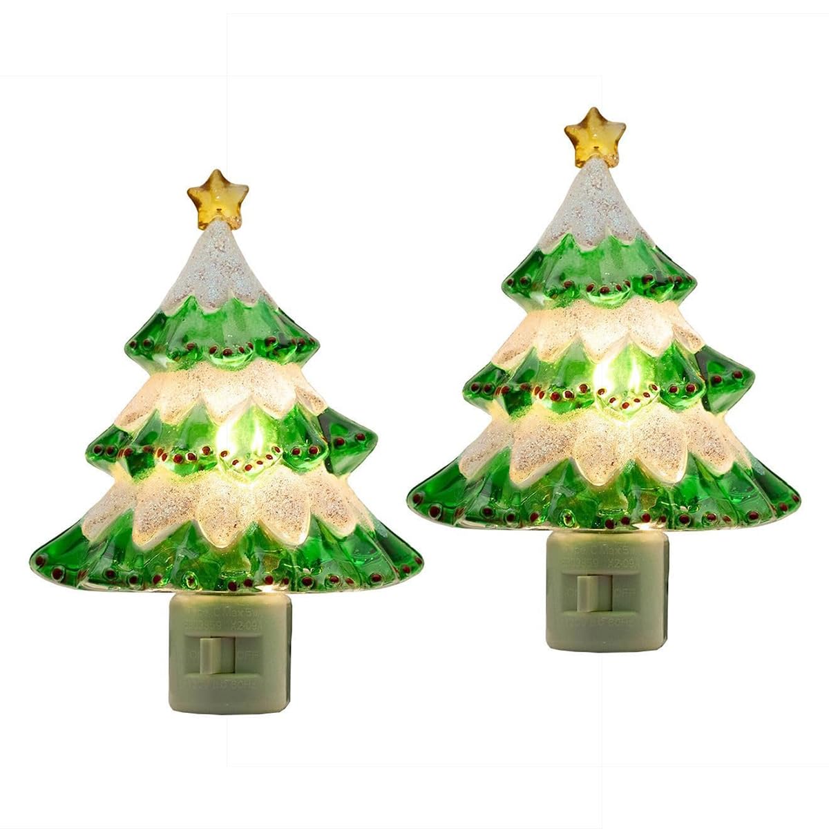 2 Pack 6'' Decorative Christmas Wreath Night Light with ON/Off Switch, Plastic Night Light for Bedroom Living Room Porch Holiday