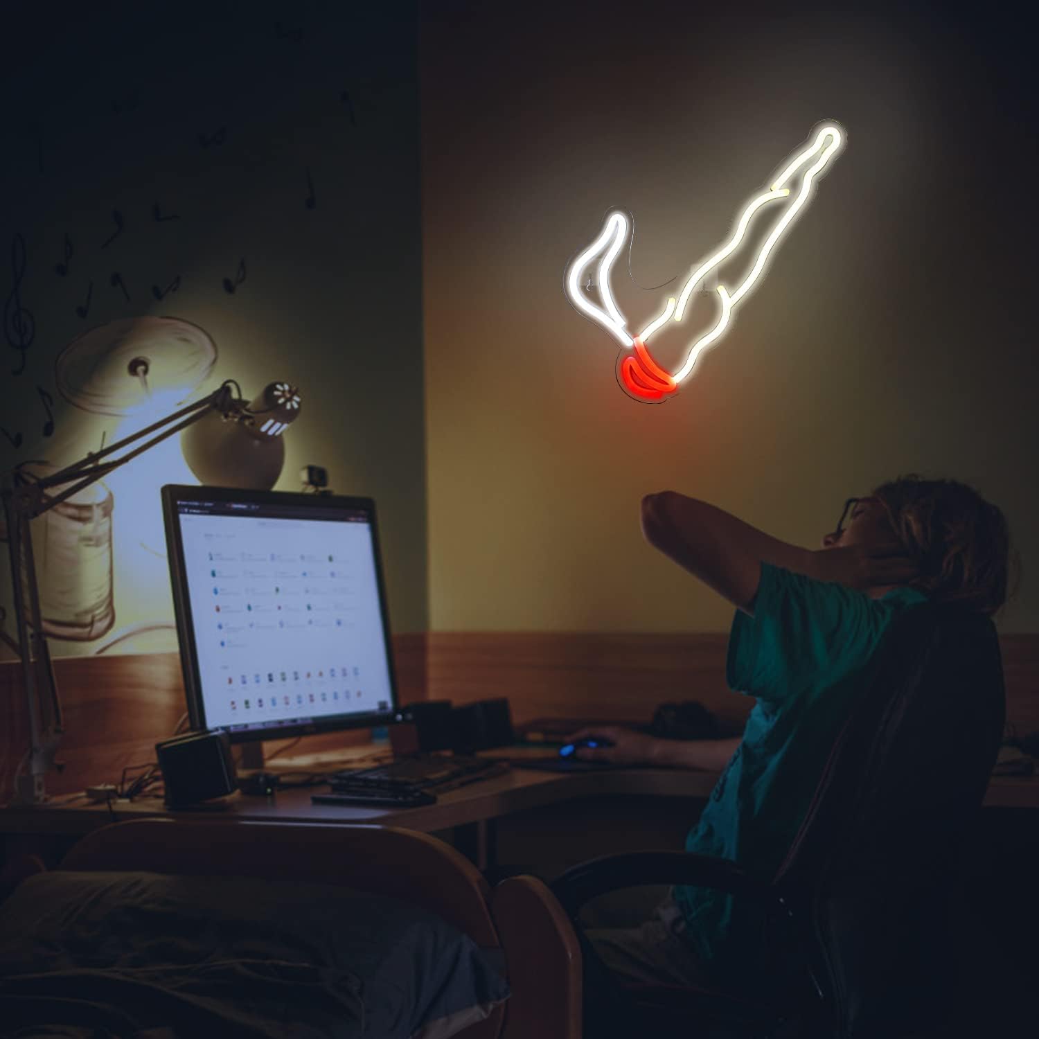 ineonlife LED Neon Sign, Red White Wall Decor Light, Model NS112, Acrylic Material, USB Powered, Unique Night Light for Boys