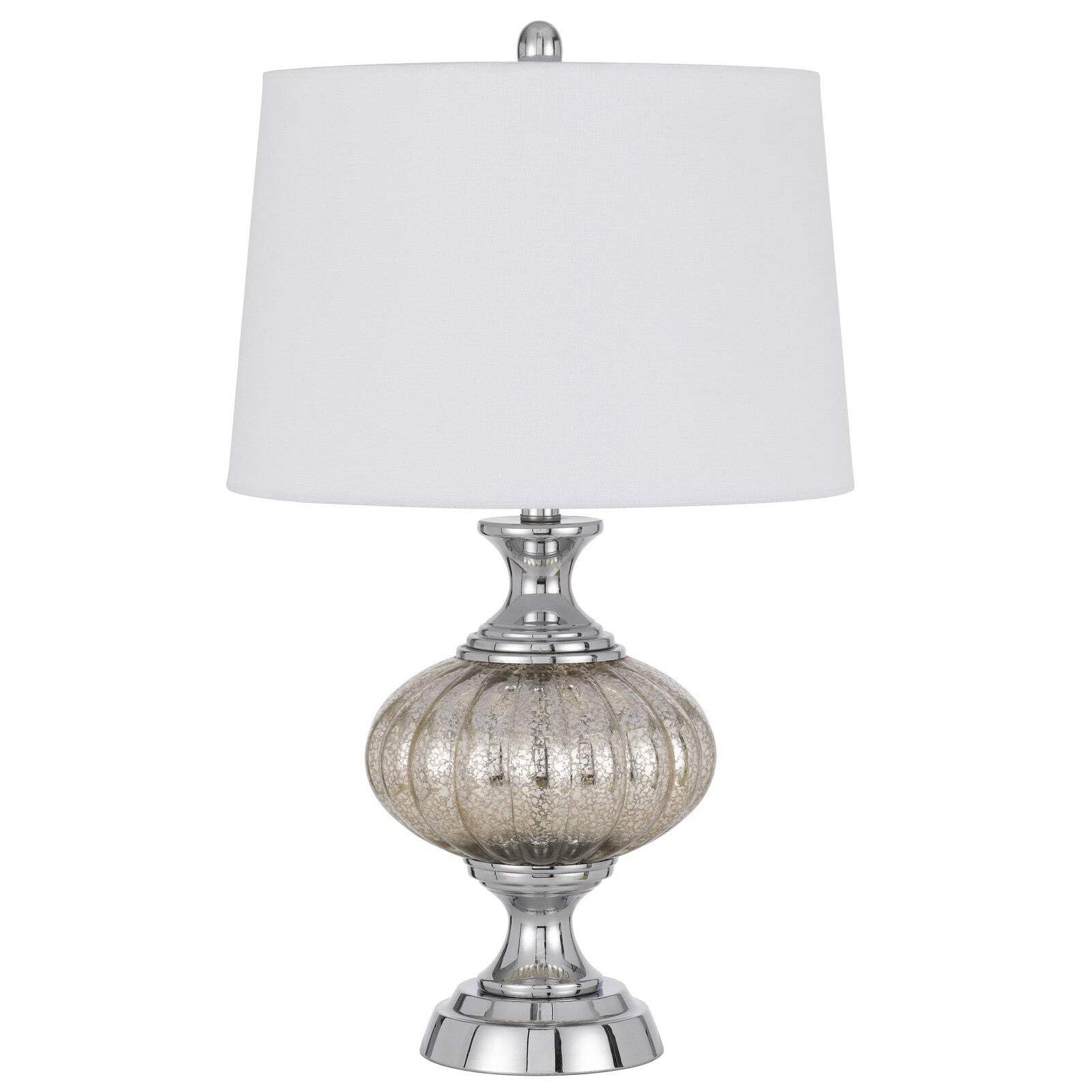 HomeRoots 27 in. Silver Metallic Metal Table Lamp with White Empire Shade, Model 524730
