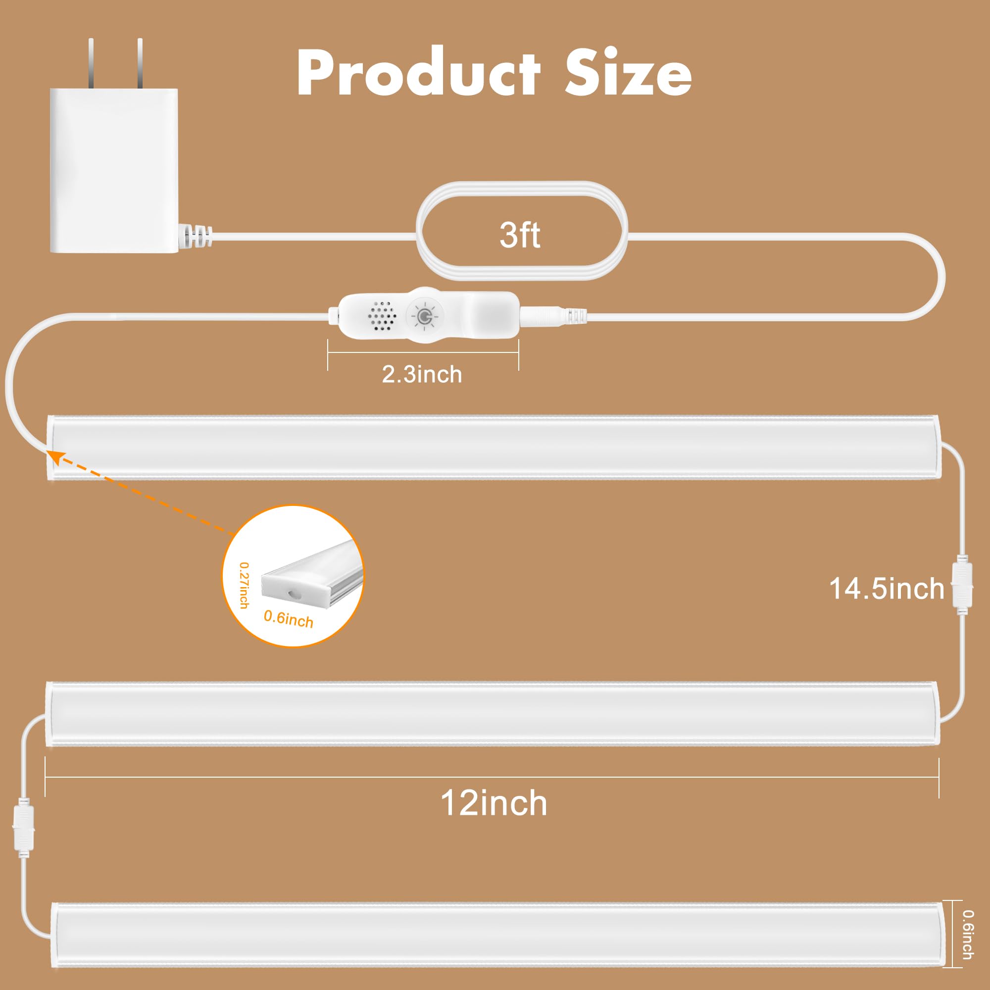 Benreom Under Cabinet Lighting Plug In, 3 Pcs 12 Inch Multi-Color Under Cabinet Lighs, Super Bright Under Counter Lights For Kit