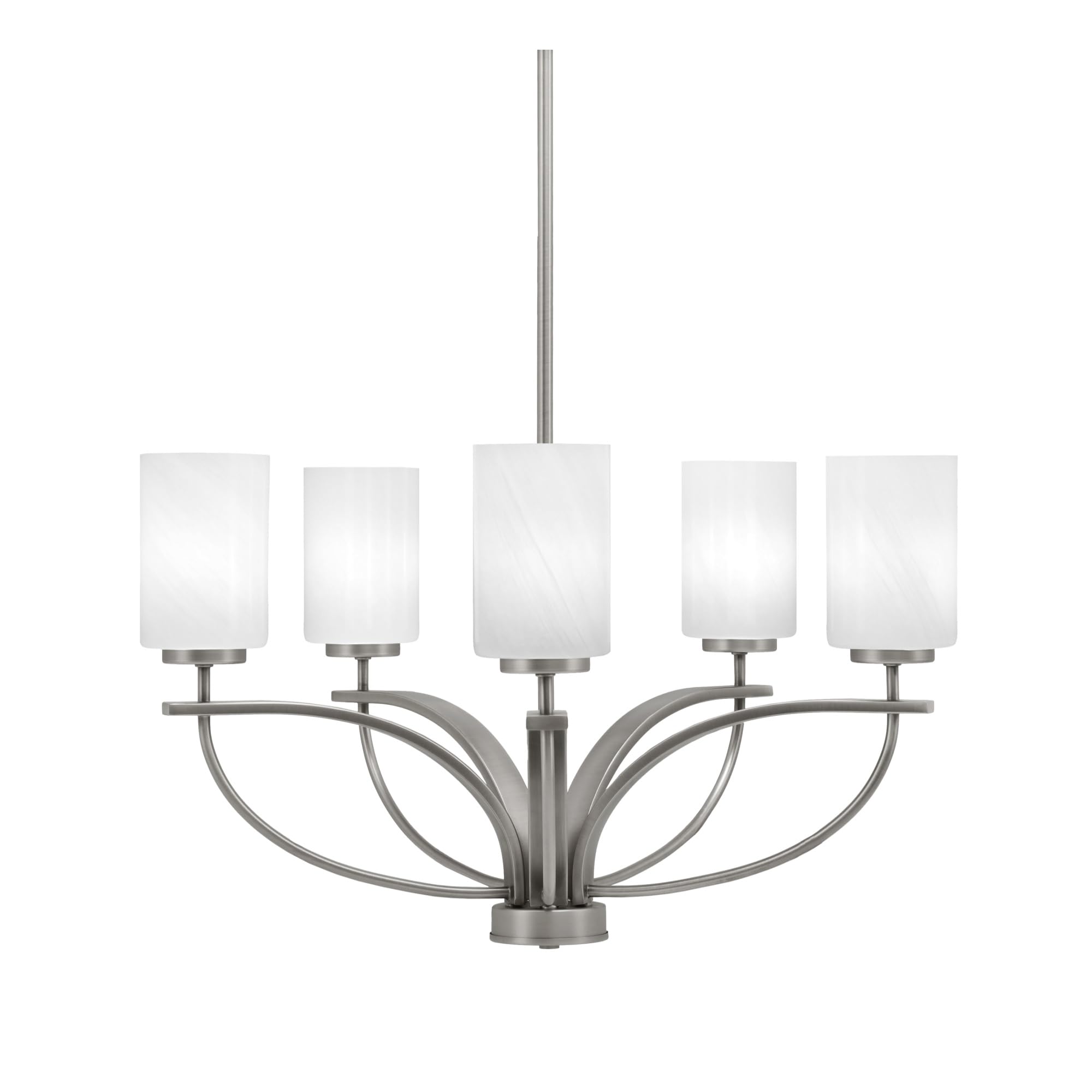 Toltec Lighting Cavella 5 Light, Uplight Chandelier, Graphite Finish, 4&quot; White Marble Glass