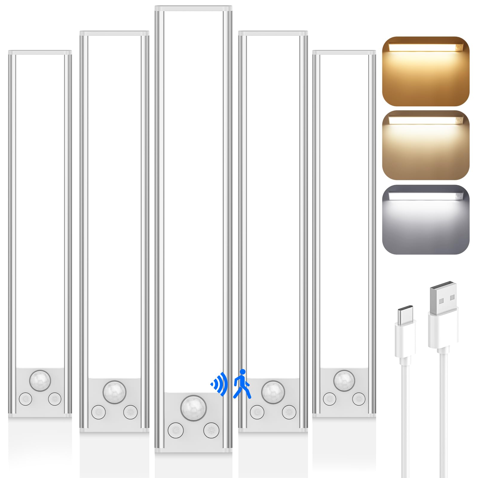 Verron 5-Pack Under Cabinet Lighting, Upgraded 2200Mah Rechargeable Under Cabinet Lights Wireless With 3 Color Temps 68 Led, Ind