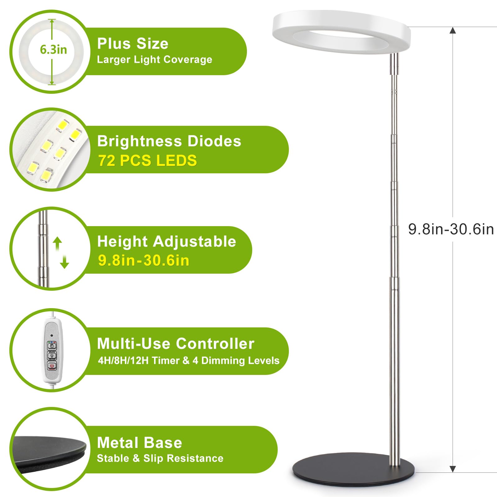 Lordem Grow Light, Led Plant Light For Indoor Plants Growing, Full Spectrum Desk Growth Lamp With Automatic Timer For 4H/8H/12H, 4 Dimmable Levels, Height Adjustable 9.8&quot;-30.6&quot;, Pack Of 2