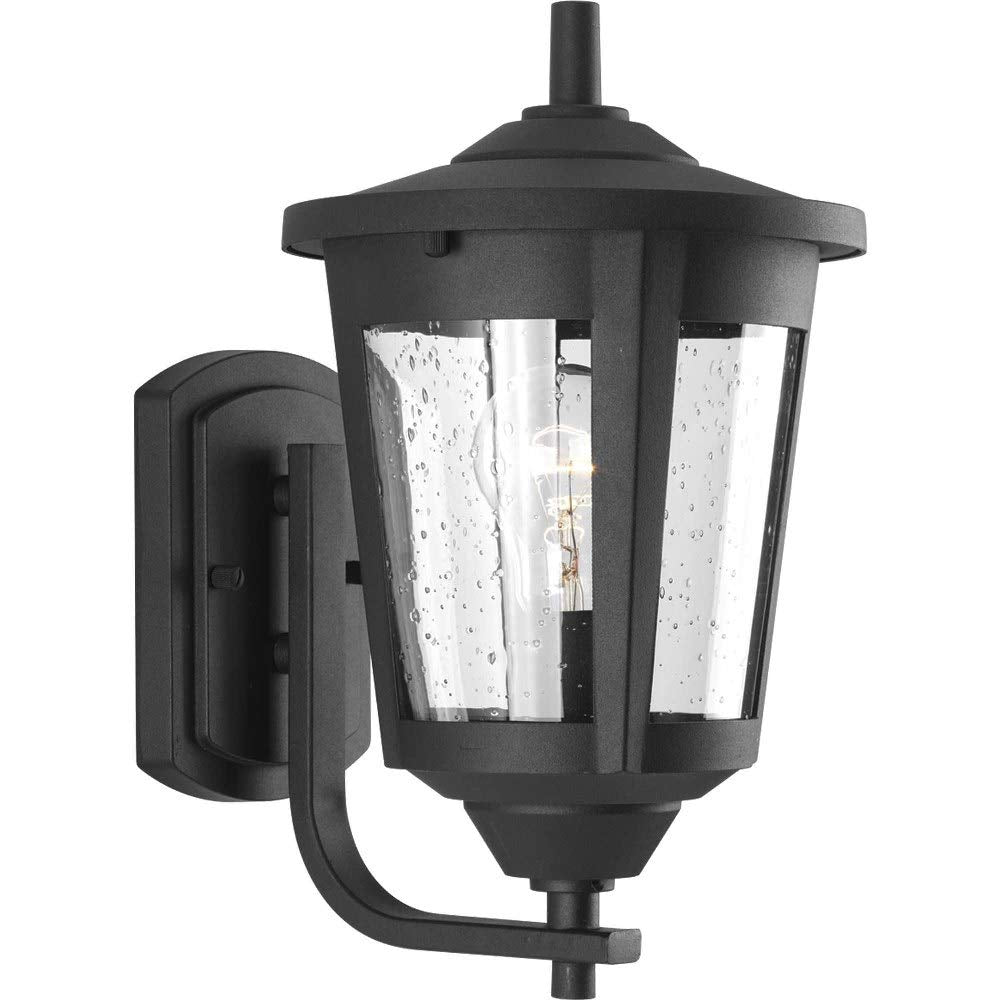 Progress Lighting Bronze Outdoor Wall Lantern, 1-Light Clear Seeded Glass, Transitional Style