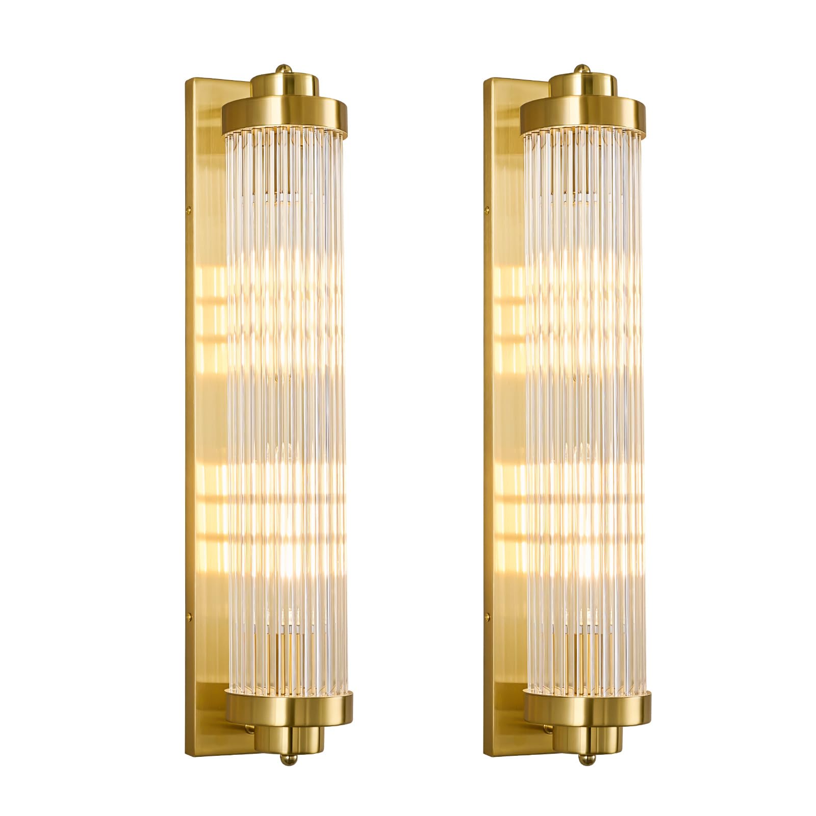 FDPBY Gold Wall Sconces Set of Two with Crystal Glass Band Bathroom Sconces 2 Light E12 Base Modern Wall Lights for Bedroom Living Room Hallway Wall Light Fixtures
