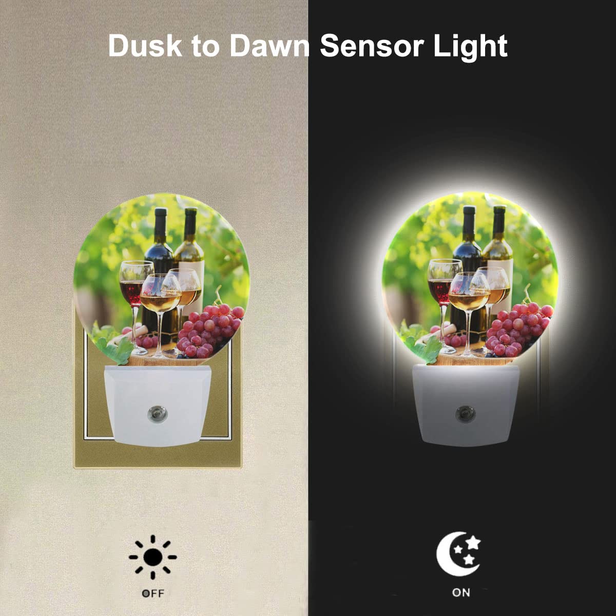 Ekobla Autumn Harvest Night Light Wine With Grapes Night Lights Plug Into Wall, Dusk To Dawn Sensor Nightlight For Stairway/Hall