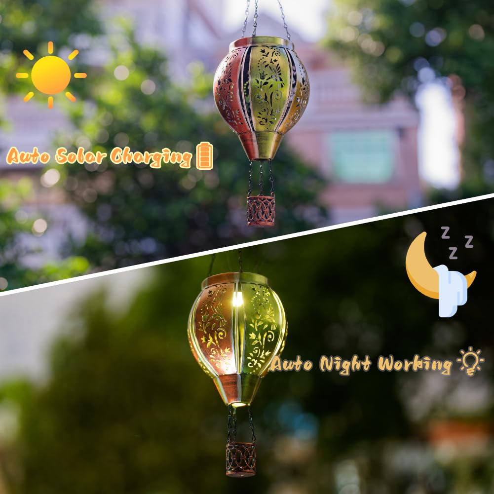 Stargarden Hummingbird Solar Lantern - Colorful Metal Hanging Lantern for Garden and Yard