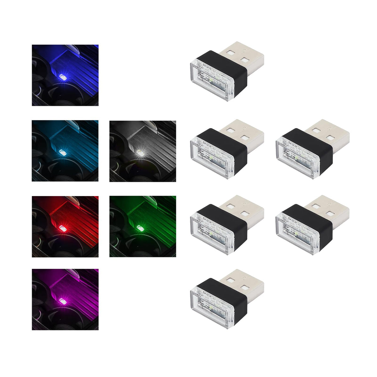 Augeny 6 Pcs Usb Led Car Interior Atmosphere Lamp, Plug-In Usb Decor Night Light, Portable Auto Ambient Lighting Kit, Universal 