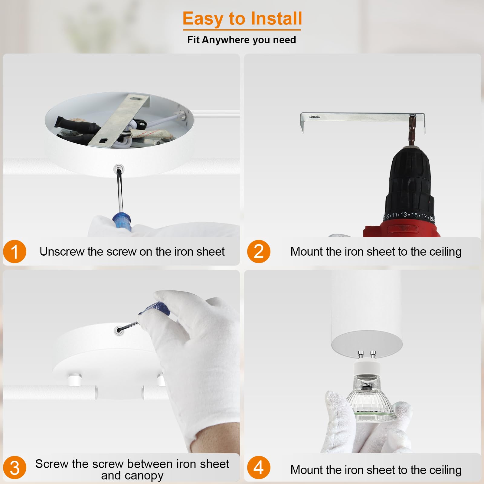 Track Lighting Plug In  Led Track Lighting Fixtures Ceiling Kit  White 4-Light Ceiling Light Plug-In  Wall Light With 14.8Ft Power Cord  Rotatable Kitchen Spotlight For Bedroom(Gu10 Socket  No Bulb)
