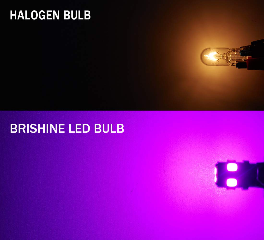 BRISHINE LED Bulbs 194 168 2825 W5W T10, 300LM, Purple, 9-SMD 2835 Chipsets, Pack of 4